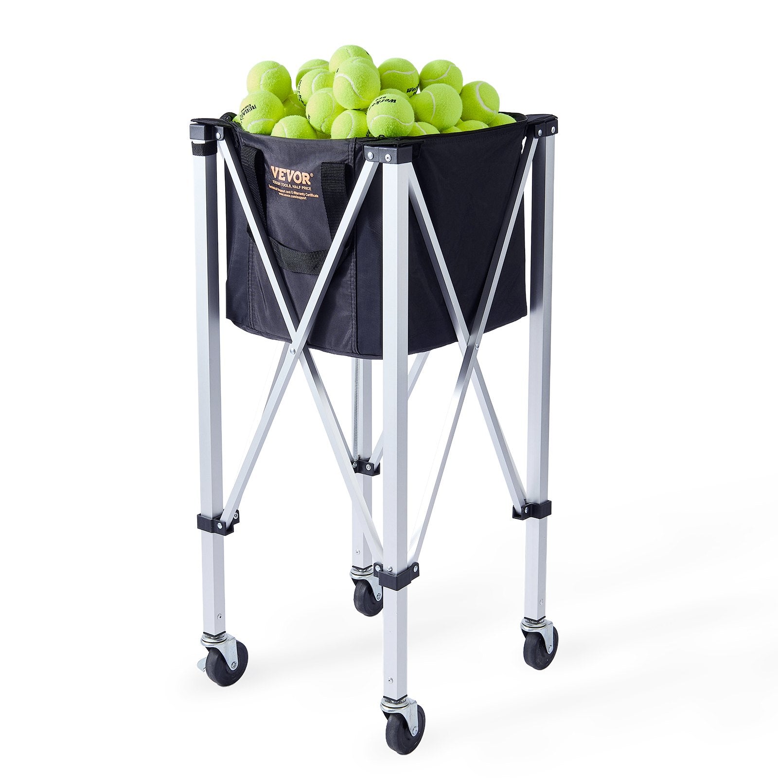 VEVOR Foldable Tennis Ball Hopper, Holds 180 Tennis Balls, Lightweight Aluminum Alloy Tennis Ball Basket Cart with Wheels, Removable Bag, Carry Bag, Portable Sports Teaching Cart for Tennis Player