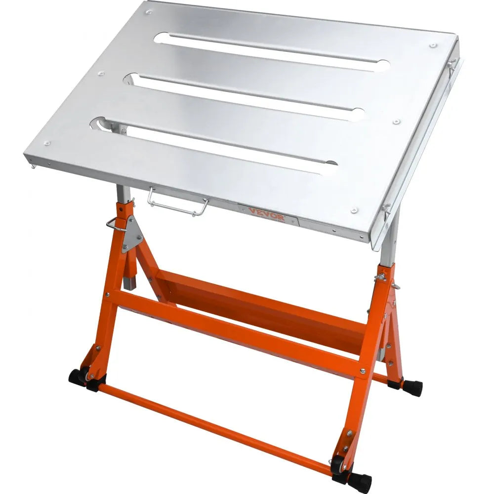 VEVOR Welding Table 30" x 20", 400lbs Load Capacity Steel Welding Workbench Table on Wheels, Folding Work Bench with Three 1.1" Slot, 3 Tilt Angles, Adjustable Height, Retractable Guide Rails