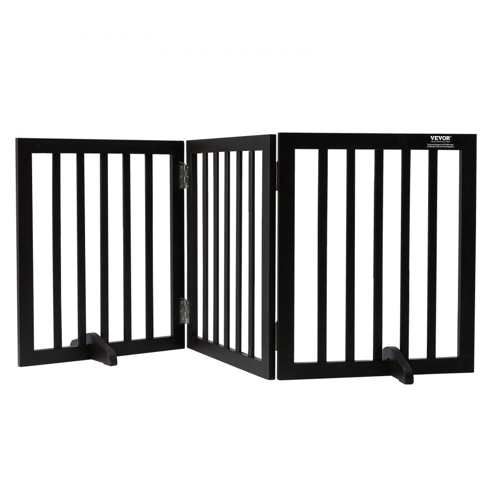 VEVOR Free Standing Dog Gate, 24" H x 60" W Freestanding Pet Gate, 3 Panels Foldable Dog Gate for Wide and Narrow Passageways, Expandable Dog Barrier with Silent Foot Support for Indoor, Brown