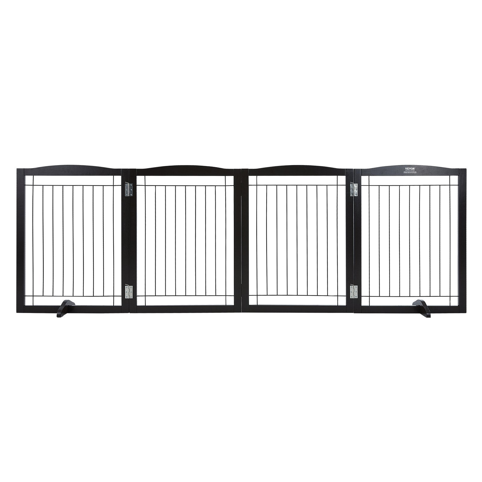 VEVOR Free Standing Dog Gate, 32" H x 96.5" W Freestanding Pet Gate, 4 Panels Foldable Dog Gate for Wide and Narrow Passageways, Expandable Dog Barrier with Silent Foot Support for Indoor, Brown