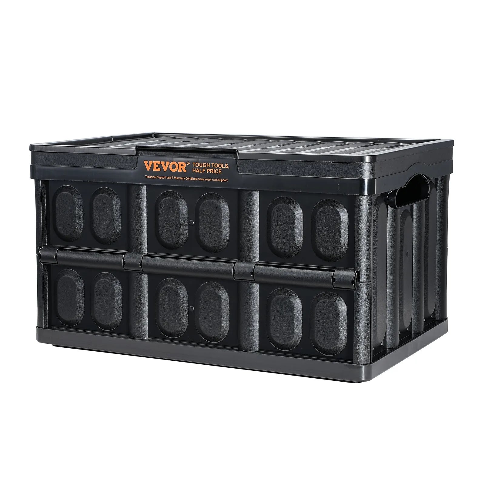 VEVOR Collapsible Storage Bins with Lids, 45L 3 Packs, Folding Plastic Stackable Utility Crates with Handles, Large Heavy Duty Containers for Clothes, Toys, Books, Snack, Shoes, and Grocery Organizing