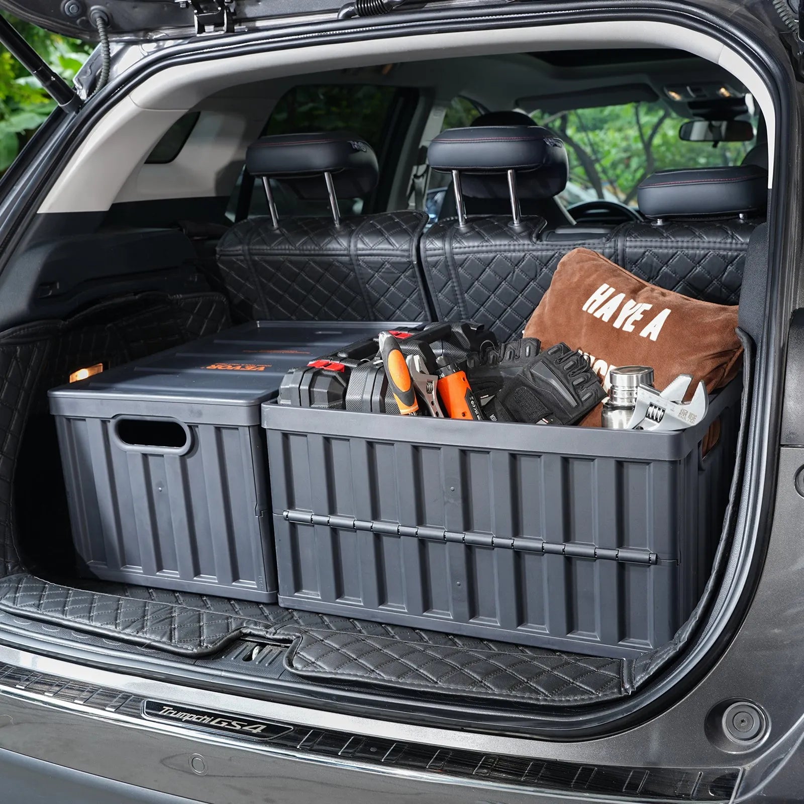 VEVOR Collapsible Storage Bins with Lids, 65L 3 Packs, Folding Plastic Stackable Utility Crates with Handles, Large Heavy Duty Containers for Clothes, Toys, Books, Snack, Shoes, and Grocery Organizing