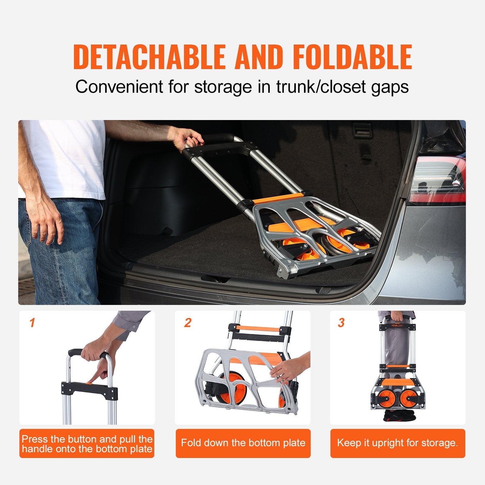VEVOR Folding Hand Truck, 275 lbs Load Capacity, Aluminum Portable Cart, Convertible Hand Truck and Dolly with Telescoping Handle and PP+TPR Wheels, Ultra Lightweight Super Strong for Moving Warehouse
