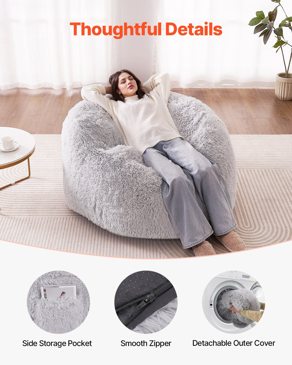 VEVOR Bean Bag Bed Chair Convertible from Chair to Lounge or Mattress Grey-Queen