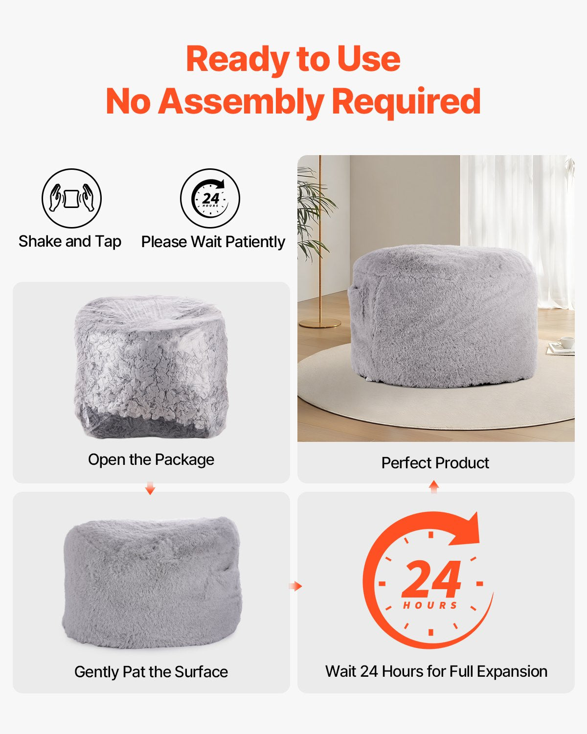 VEVOR Bean Bag Bed Chair Convertible from Chair to Lounge or Mattress Grey-Queen