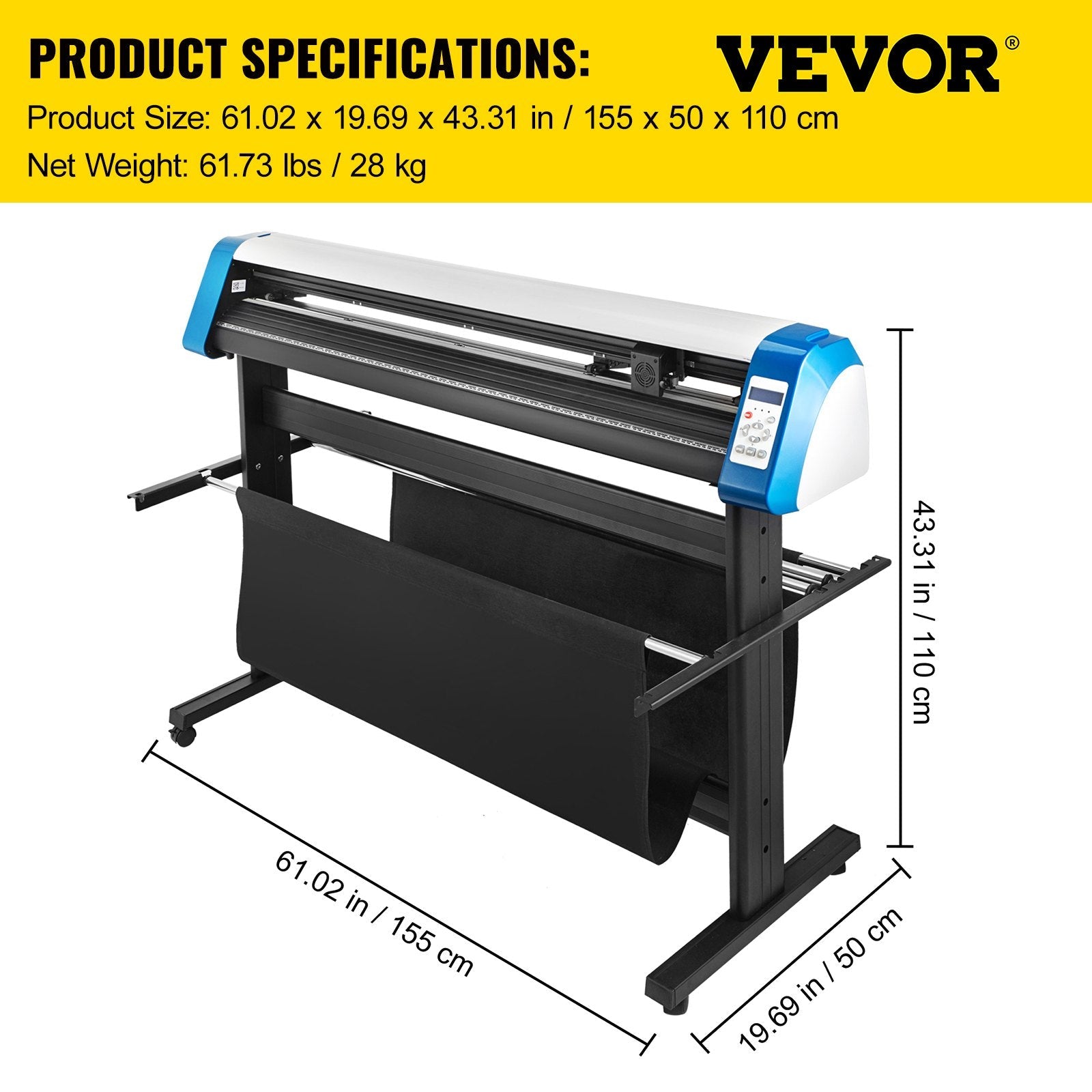 VEVOR Vinyl Cutter 53 Inch Vinyl Cutter Machine Semi-Automatic DIY Vinyl Printer Cutter Machine Manual Positioning Sign Cutting with Floor Stand Signmaster Software