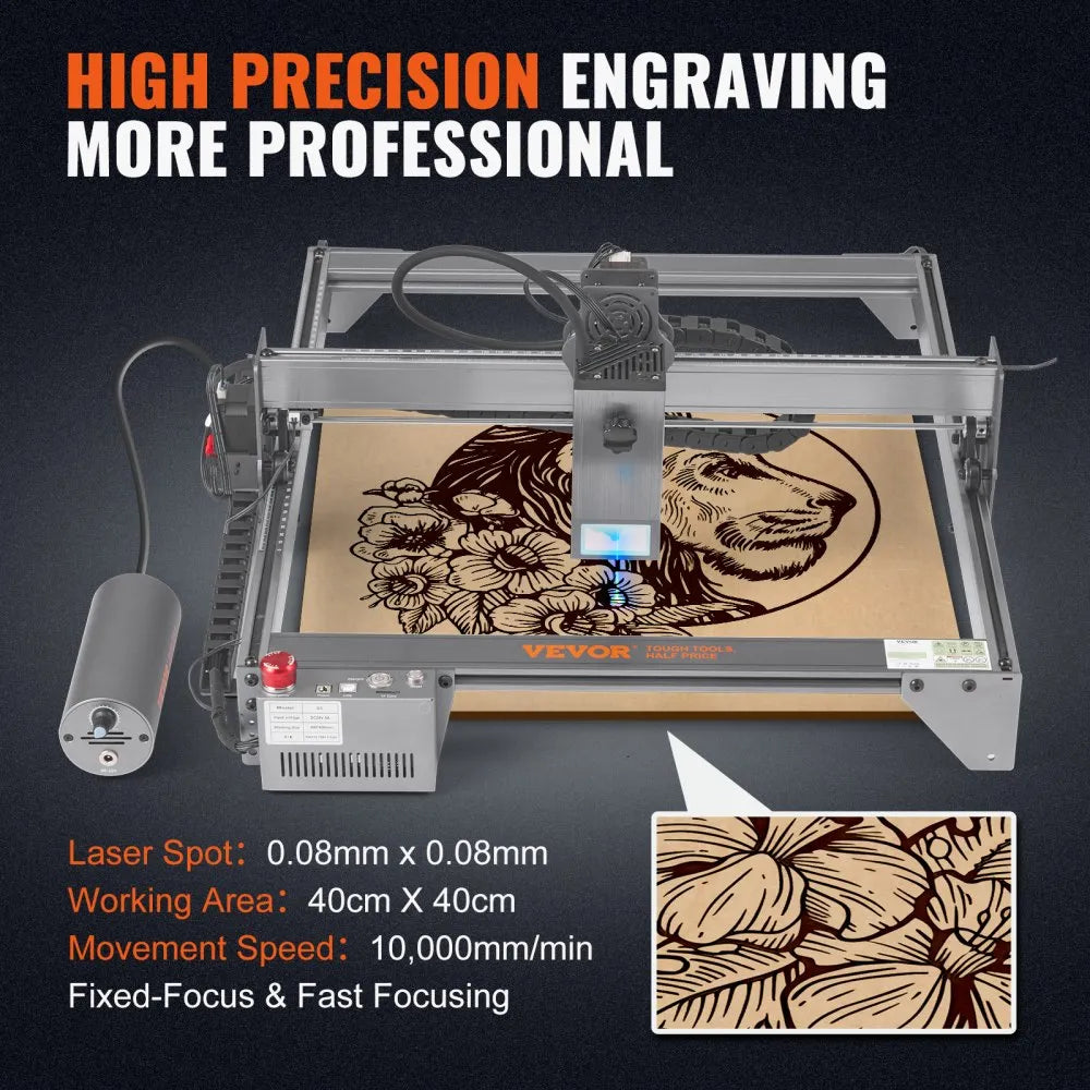 VEVOR Laser Engraver, 20W Output Laser Engraving Machine, 15.7" x 15.7" Large Working Area, 10000mm/min Movement Speed, Compressed Spot with Rotary Roller, Laser Cutter for Wood, Metal, Acrylic