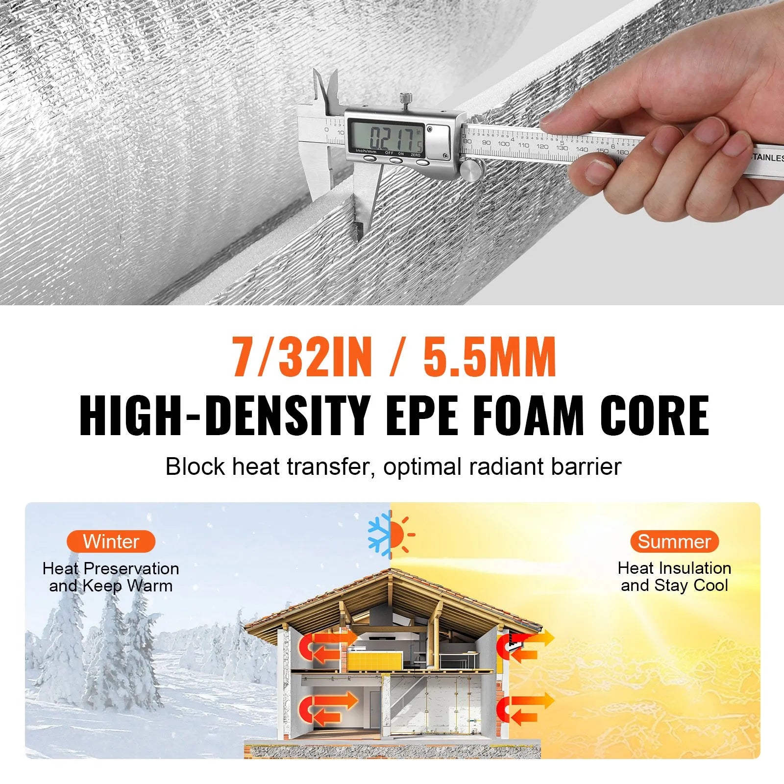 VEVOR Double Reflective Insulation Roll Foam Core Radiant Barrier 48 in x 50 ft