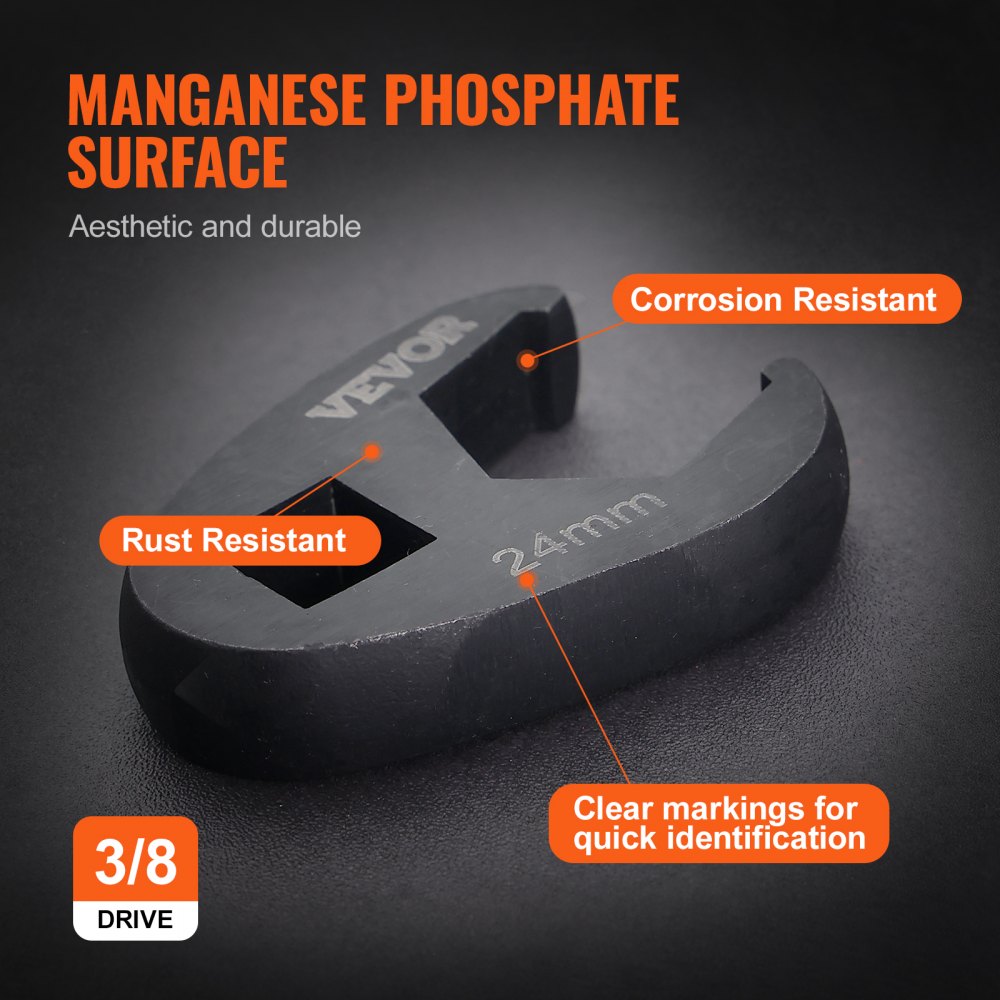 VEVOR Crowfoot Wrench Set, 1/2" and 3/8" Drive 15-Piece Crows Foot Wrench Set with PP Storage Case,  Metric 8-24 mm, CRMO Steel and  Manganese Phosphate Finish, for Mechanical Maintenance and Repairs