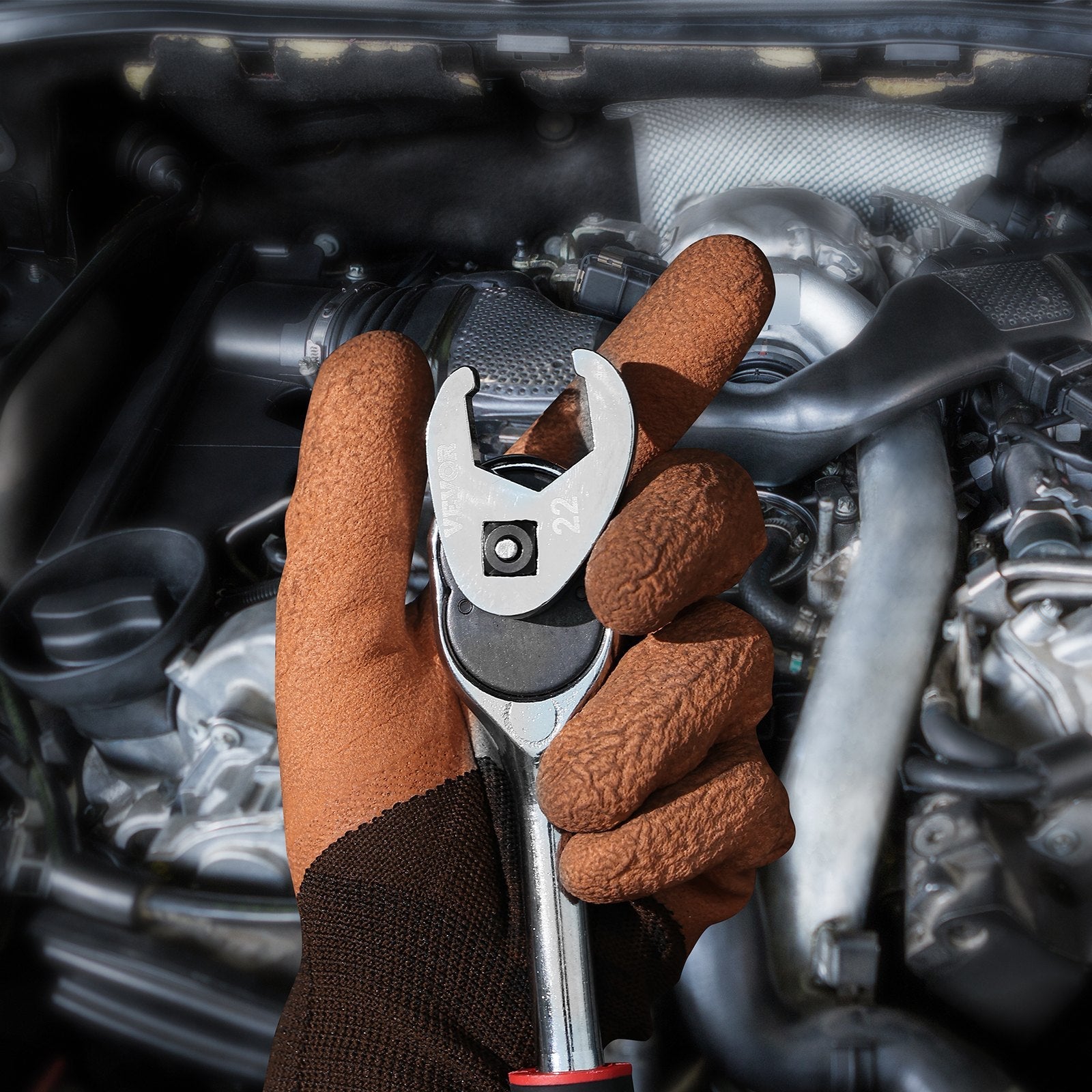 VEVOR 3/8" Drive Crowfoot Wrench Set with 2 Extension Bars, 24-Piece Crows Foot Wrench Set, SAE 3/8"-1" and Metric 10-22 mm, CR-MO Steel Crowfoot Wrench Set, with EVA Tool Organizer