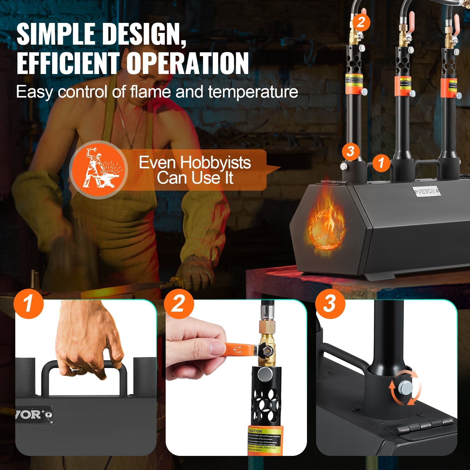 VEVOR Portable Propane Forge 3 Burner Farrier Forge 2600? Tool Knife Metal Forge