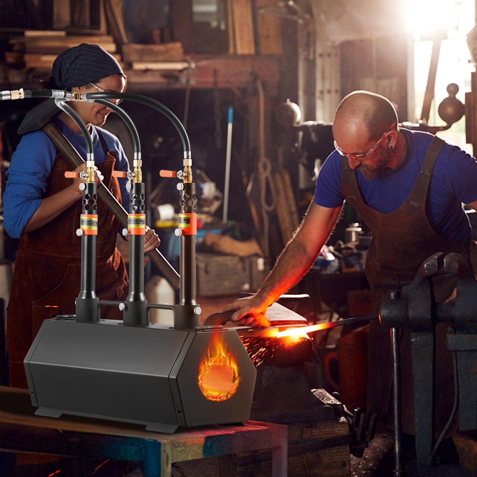 VEVOR Portable Propane Forge 3 Burner Farrier Forge 2600? Tool Knife Metal Forge