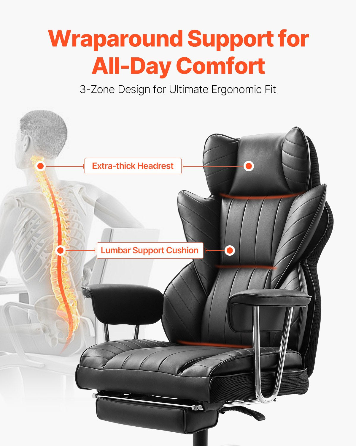 VEVOR Executive Office Chair High Back Chair Footrest & Removable Armrests Black