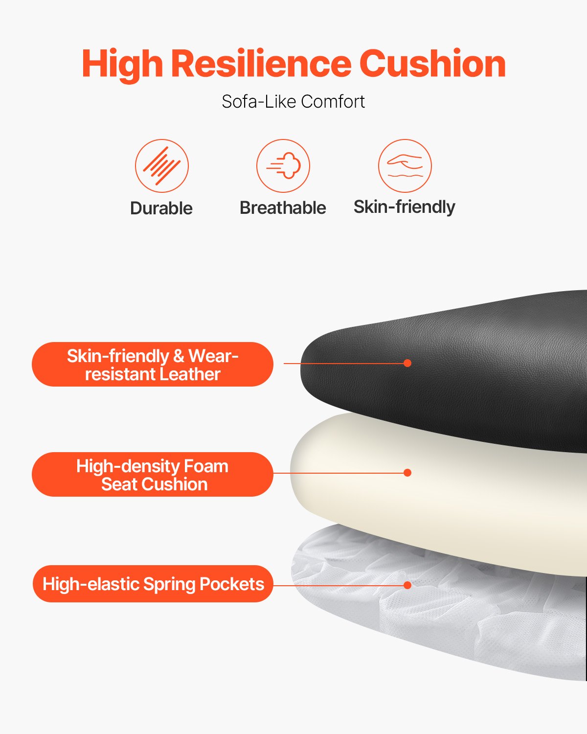 VEVOR Executive Chair High Back Office Chair Knob-Control Lumbar Support Black