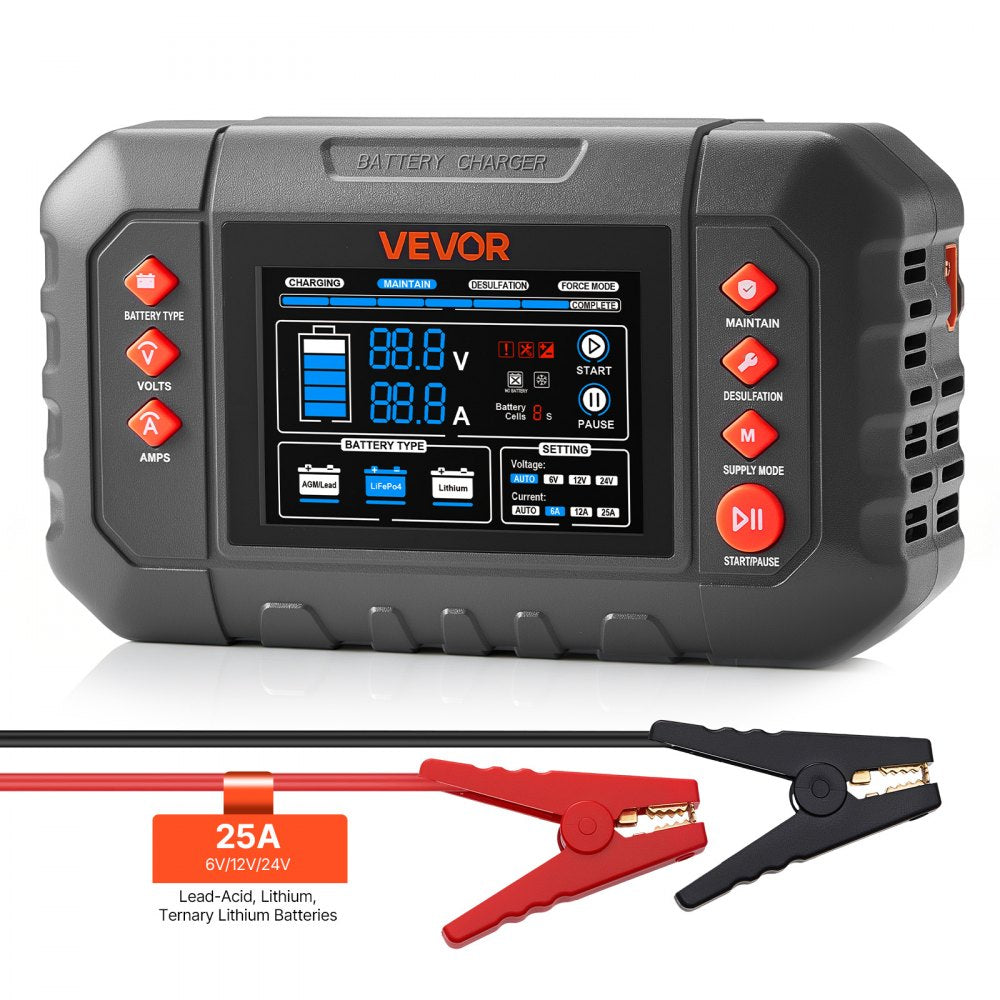 25A Smart Battery Charger – 6V/12V/24V LiFePO4, Lithium & Lead-Acid Batteries