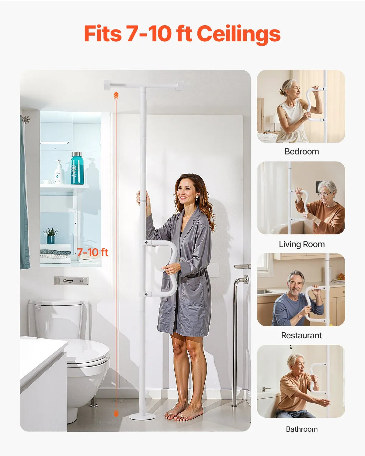 VEVOR Floor-to-Ceiling Transfer Pole 300 Lbs Capacity for 7-10 Ft Ceilings White