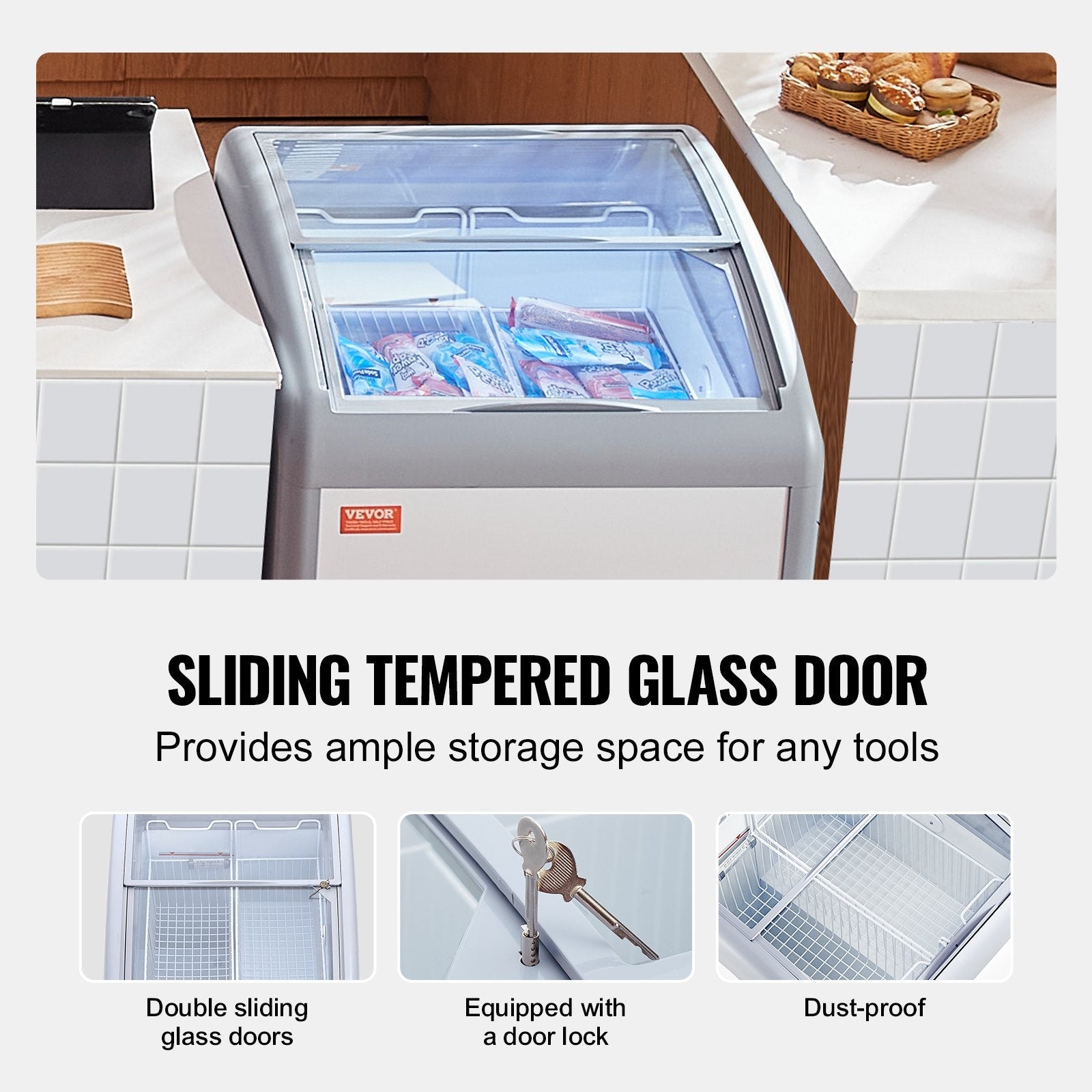 VEVOR 5.4 Cu.ft Commercial Ice Cream Display Case Gelato Dipping Freezer Cabinet