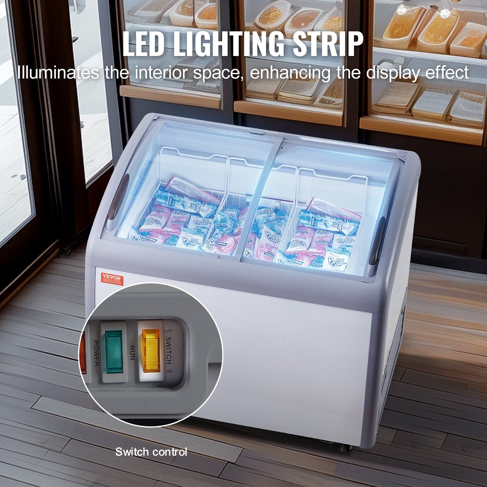 VEVOR 9.3 Cu.ft Commercial Ice Cream Display Case Gelato Dipping Freezer Cabinet