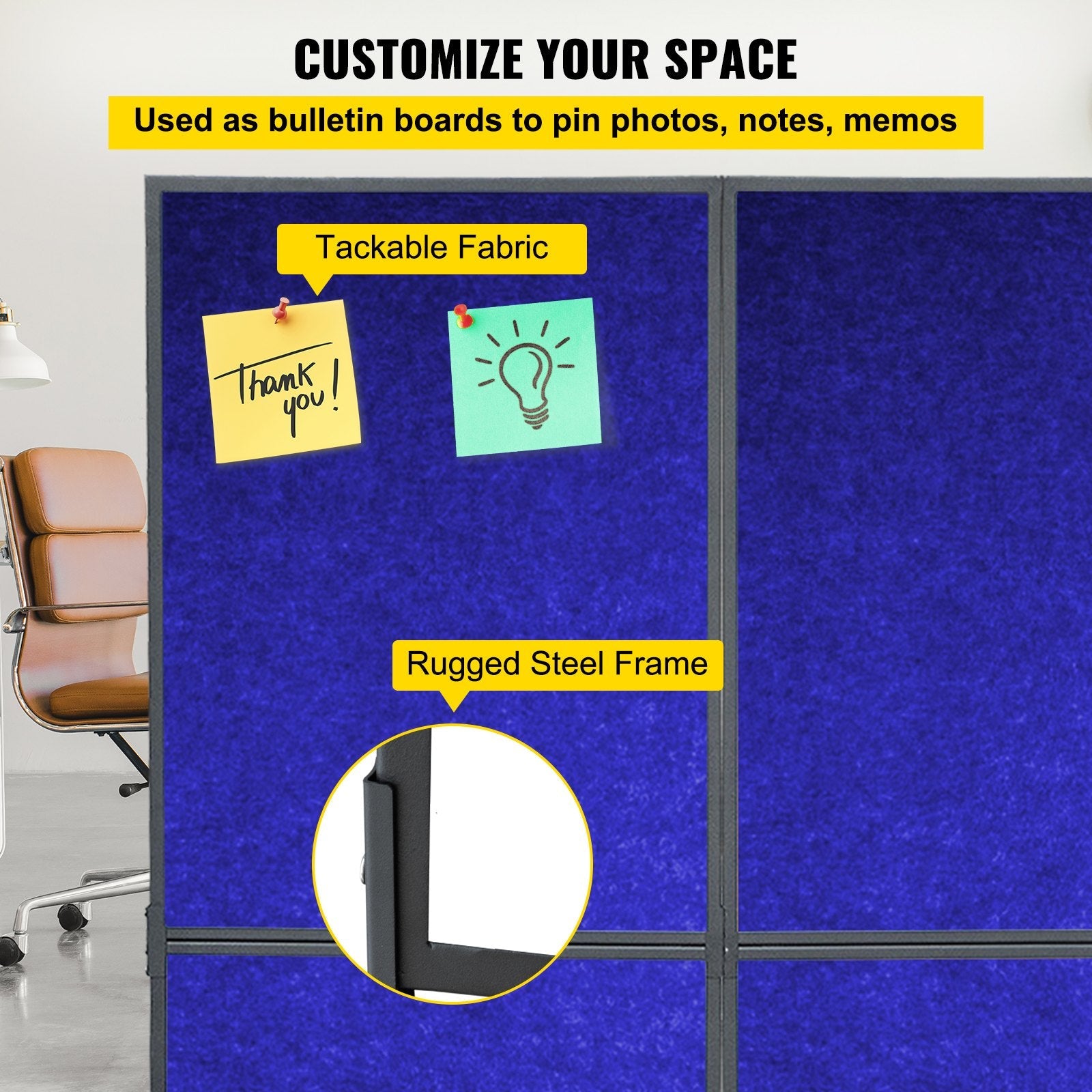 VEVOR Acoustic Room Divider 72" x 66" Office Partition Panel 3 Pack Office Divider Wall Navy Blue Office Dividers Partition Wall Polyester & 45 Steel Cubicle Wall Reduce Noise and Visual Distractions
