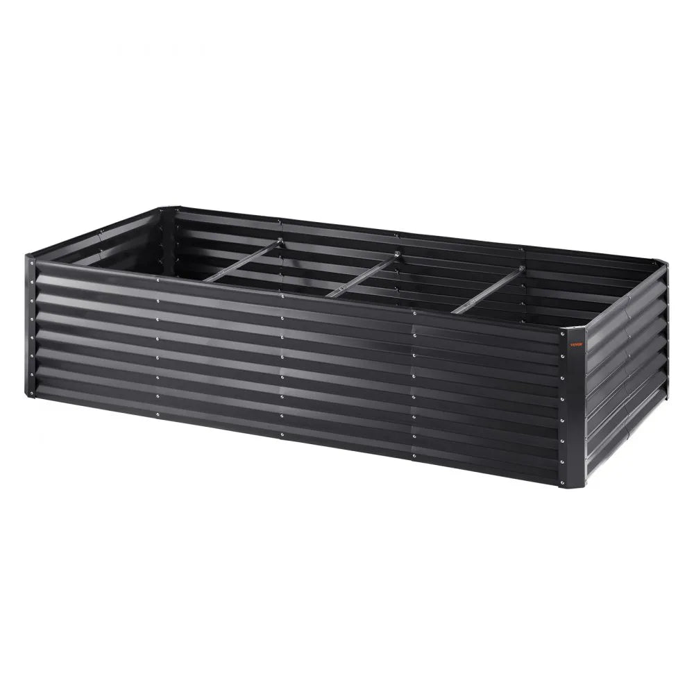 VEVOR Raised Garden Bed, 8 x 4 x 2 ft Galvanized Metal Planter Box, Outdoor Planting Boxes with Open Base, for Growing Flowers/Vegetables/Herbs in Backyard/Garden/Patio/Balcony, Dark Gray