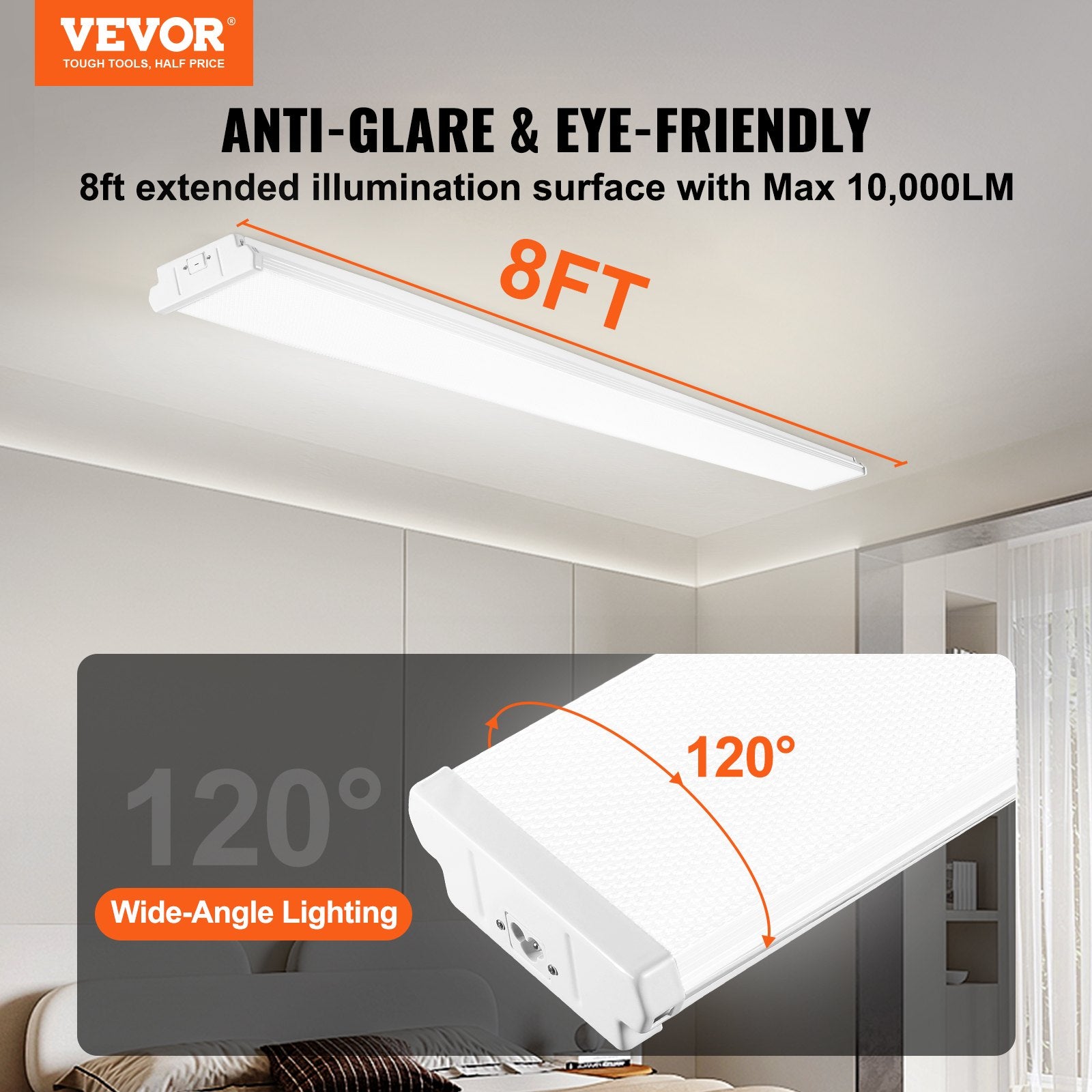 VEVOR 8FT LED Wraparound Light, 110W 10,000LM, Flush Mount LED Shop Light, 4 Pack 6500K Daylight LED Kitchen Ceiling Lighting Fixtures, for Garage Office Laundry Fluorescent Tube Replacement, FCC