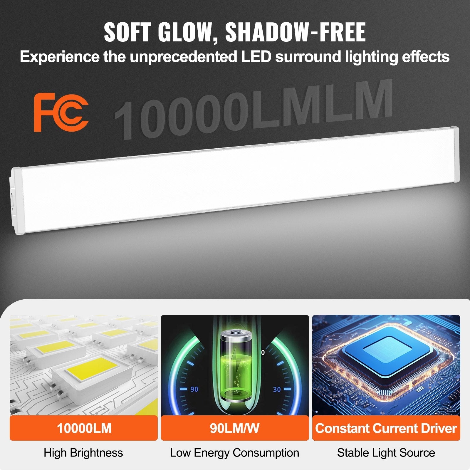 VEVOR 8FT LED Wraparound Light, 110W 10,000LM, Flush Mount LED Shop Light, 4 Pack 6500K Daylight LED Kitchen Ceiling Lighting Fixtures, for Garage Office Laundry Fluorescent Tube Replacement, FCC