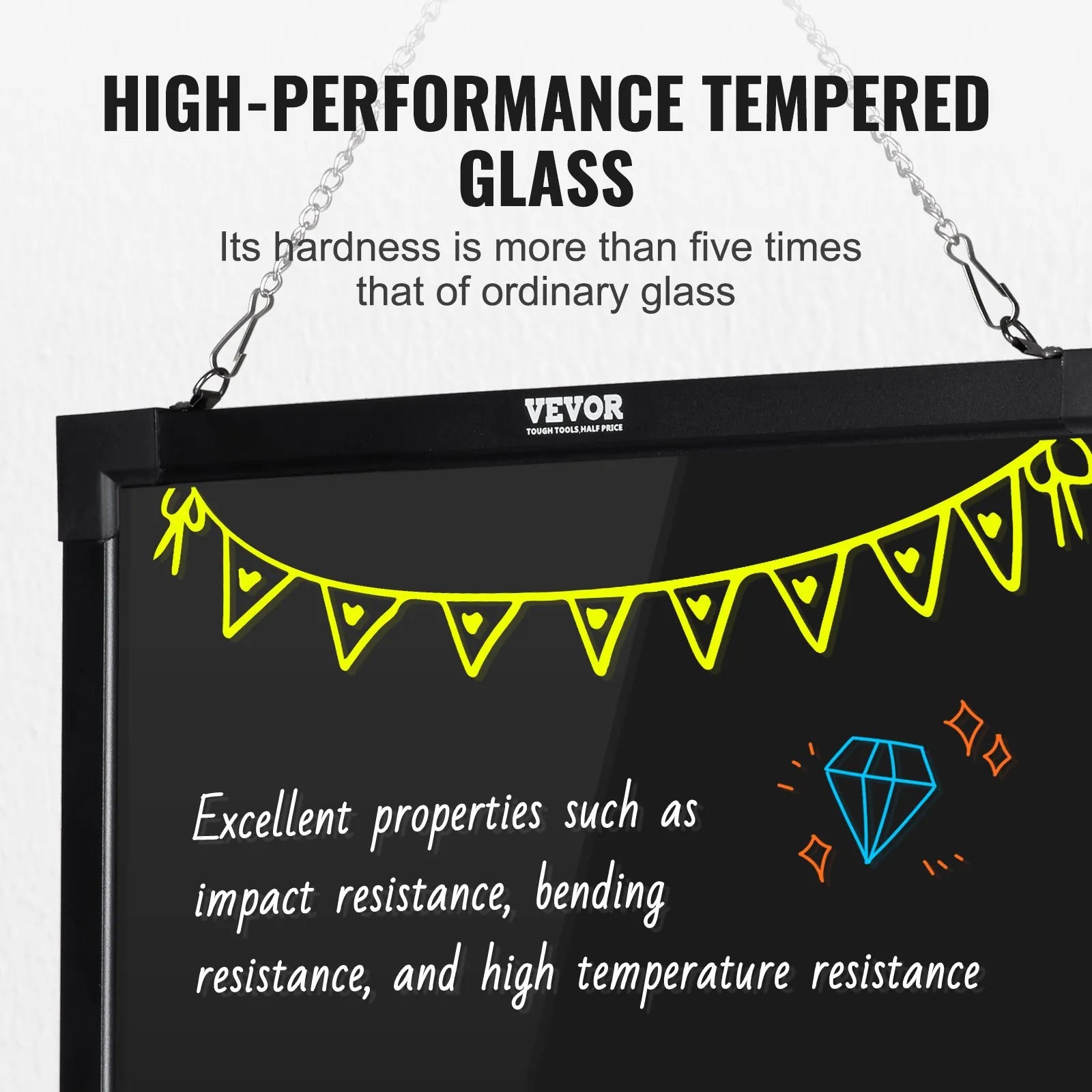 VEVOR LED Message Writing Board, 24"x16" Illuminated Erasable Lighted Chalkboard, Neon Effect Menu Sign Board, Drawing Board with 8 Fluorescent Chalk Markers and Remote Tested to UL Standards
