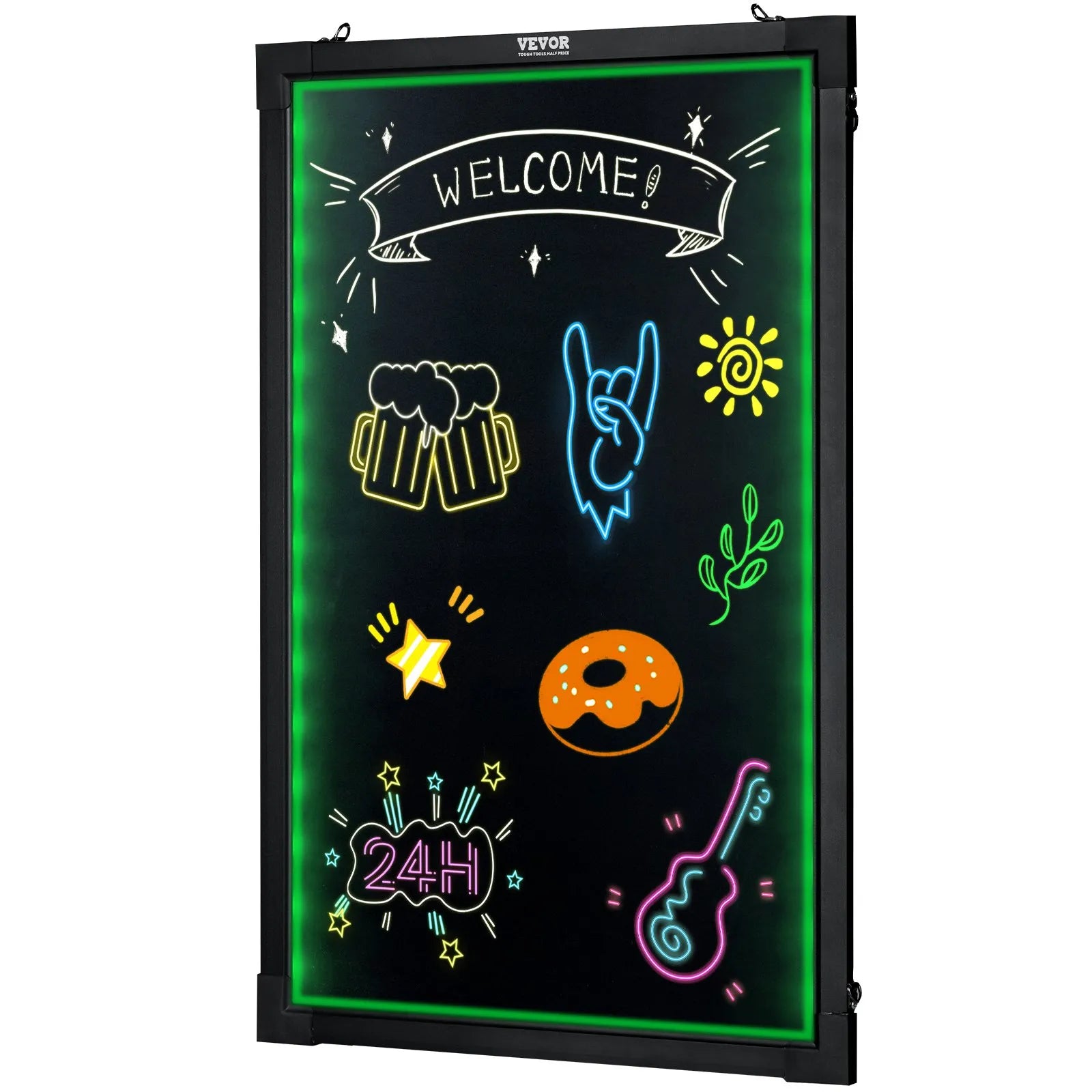 VEVOR LED Message Writing Board, 24"x16" Illuminated Erasable Lighted Chalkboard, Neon Effect Menu Sign Board, Drawing Board with 8 Fluorescent Chalk Markers and Remote Tested to UL Standards