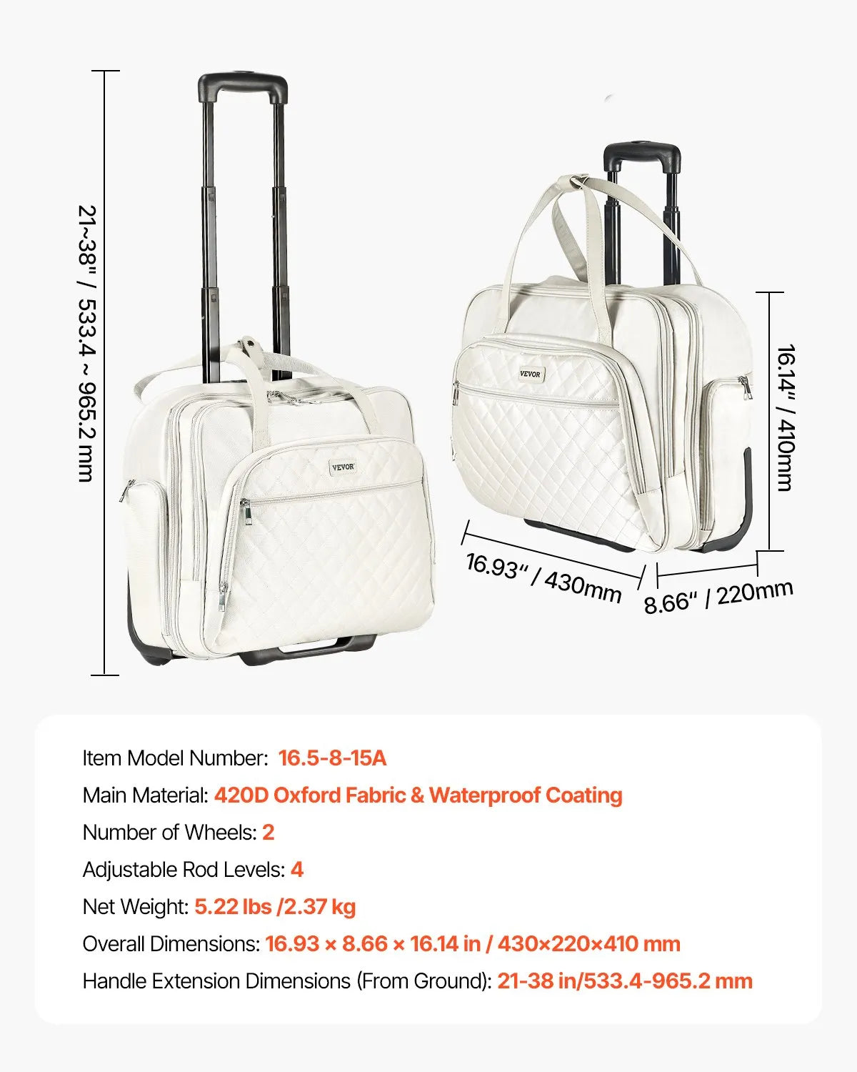 VEVOR Rolling Laptop Bag 15.6 Inch Wheeled Computer Bag for Travel Women Men