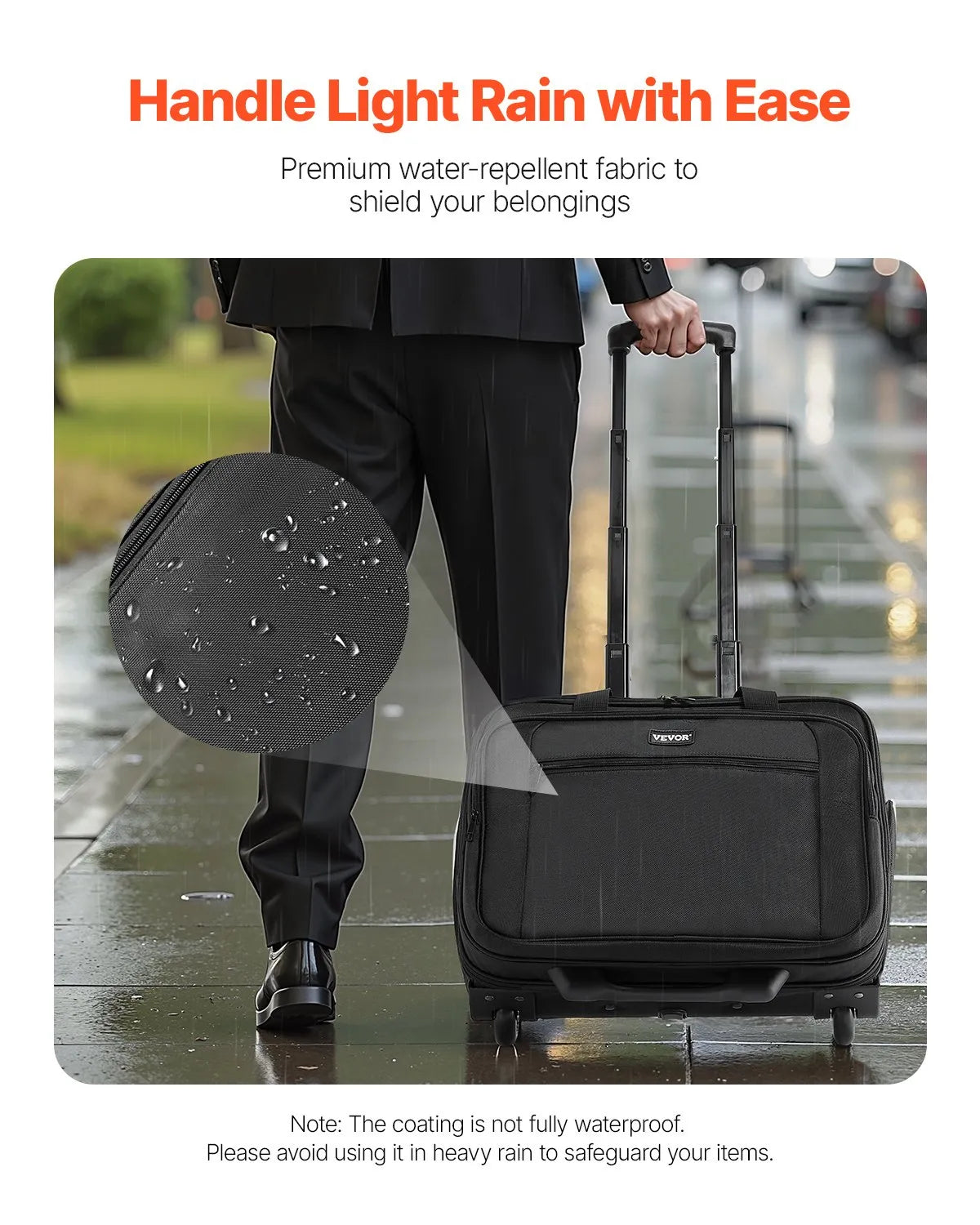 VEVOR Rolling Laptop Bag 17.3 Inch Wheeled Computer Bag for Women & Men Black