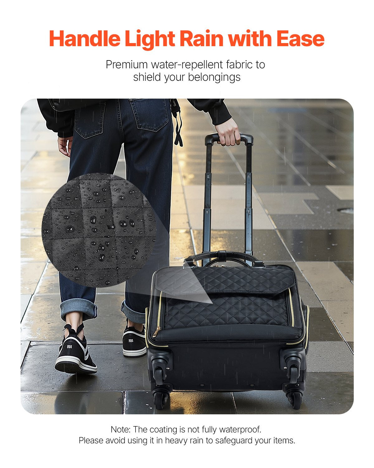 VEVOR Rolling Laptop Bag 17.3 Inch Wheeled Computer Bag for Women Men Black Gold