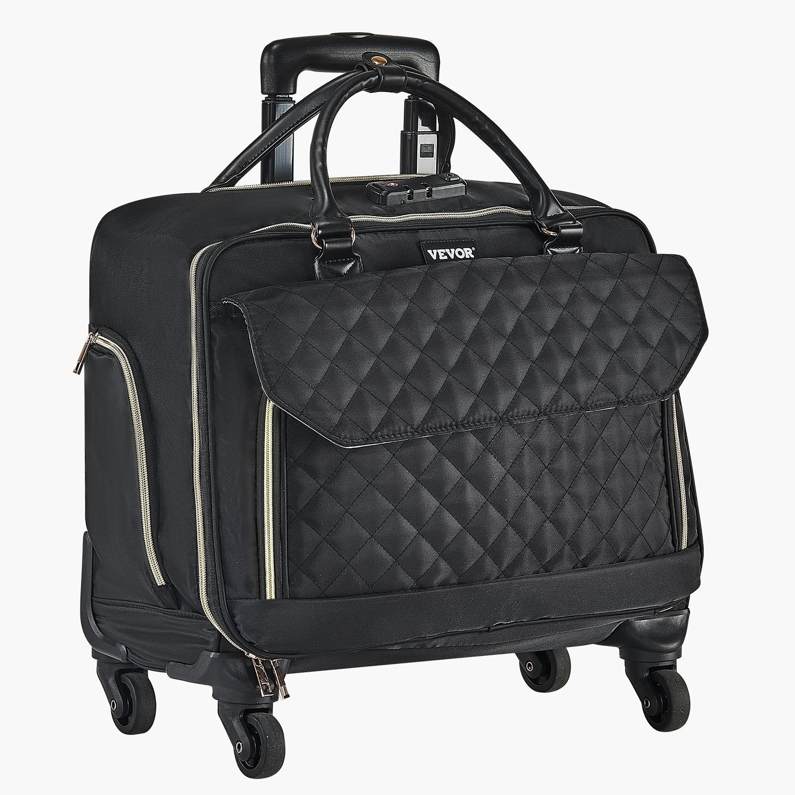 VEVOR Rolling Laptop Bag 17.3 Inch Wheeled Computer Bag for Women Men Black Gold