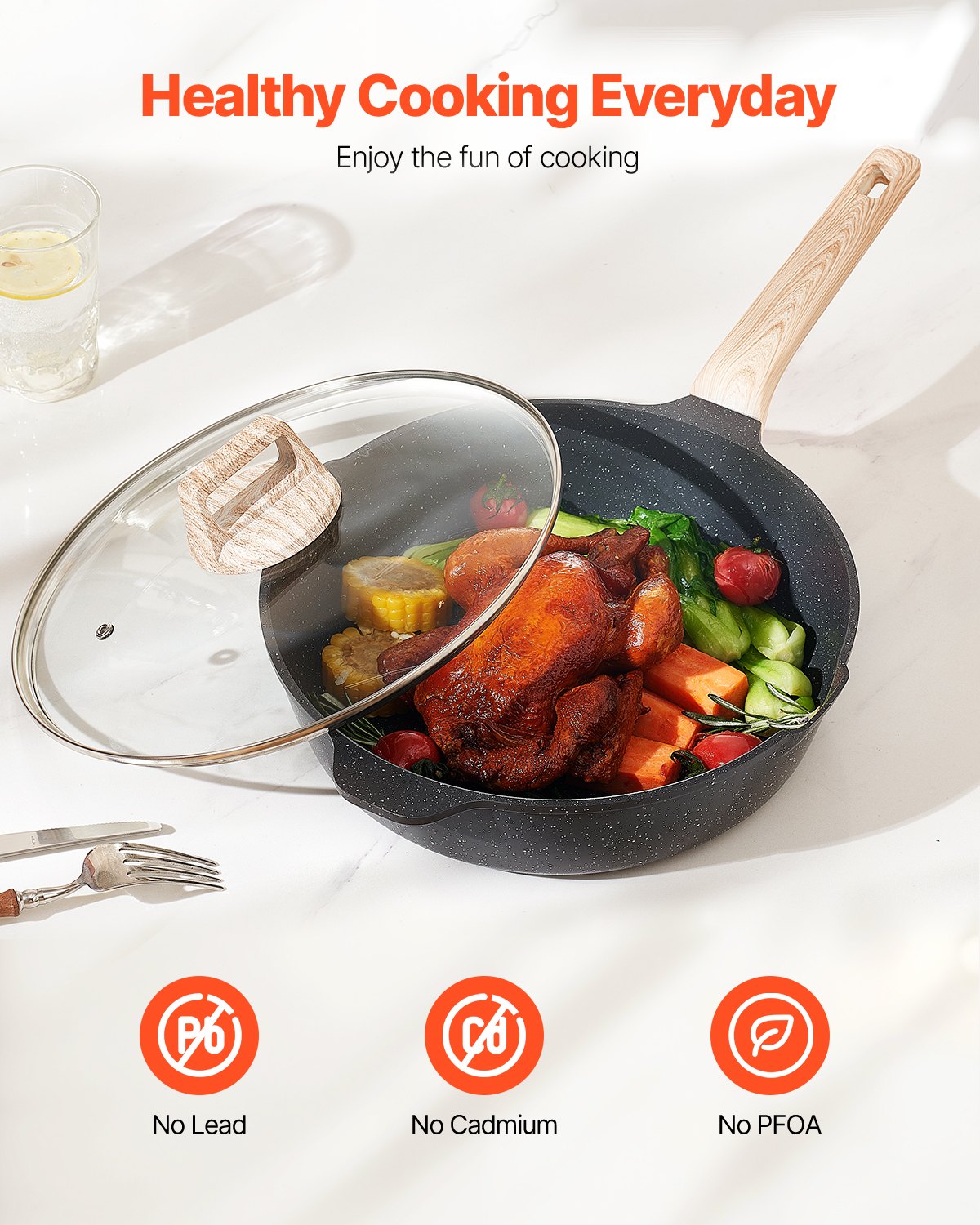 VEVOR 19 Piece Pots and Pans Set Granite Nonstick Kitchen Cookware Black