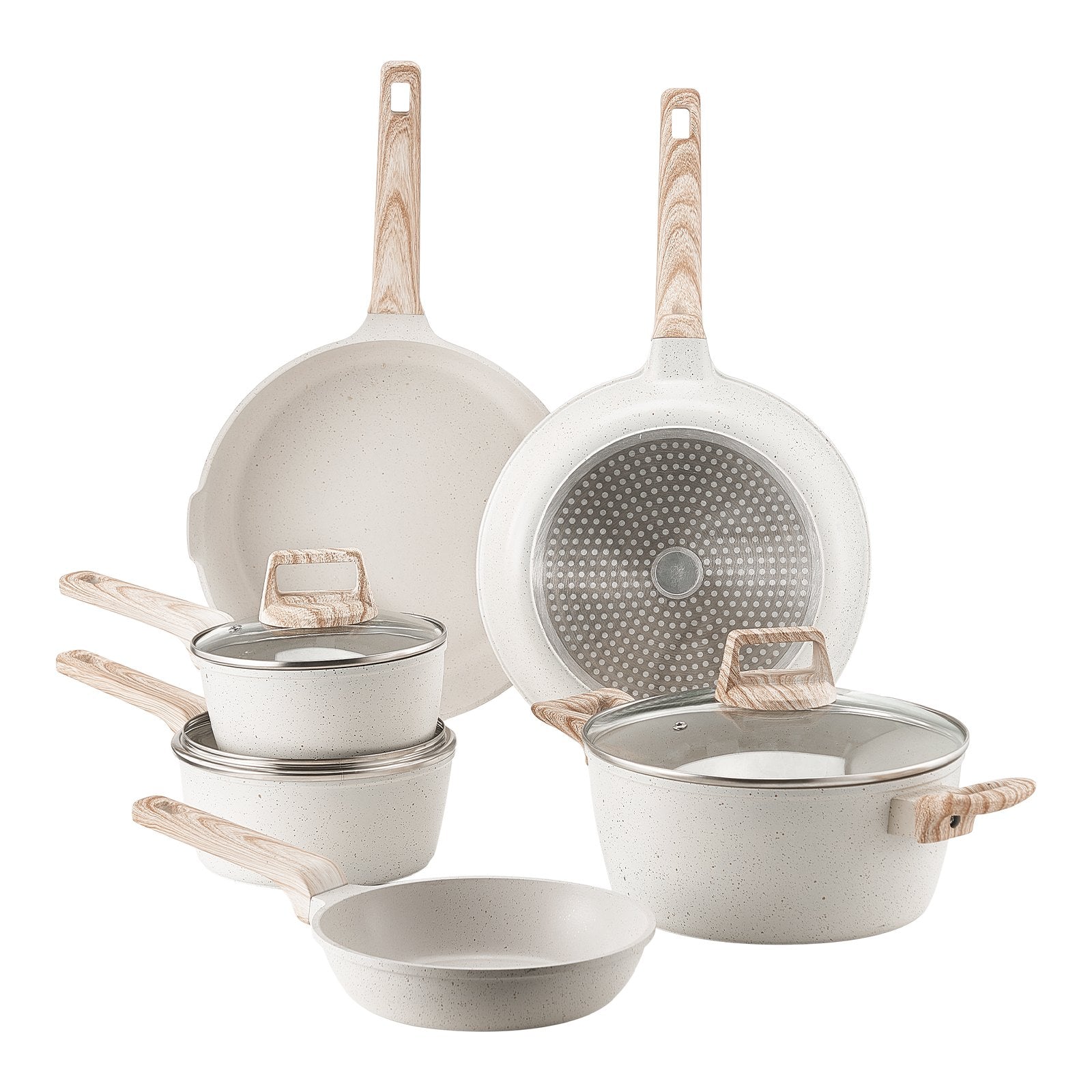 VEVOR 17 Piece Pots and Pans Set Granite Nonstick Kitchen Cookware White