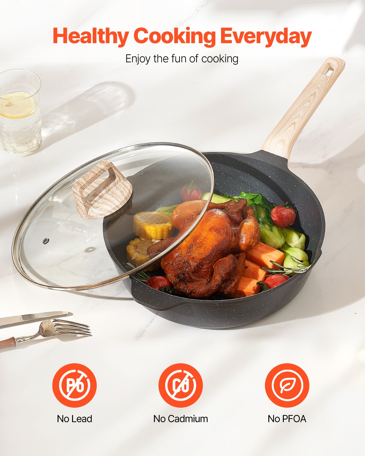 VEVOR 17 Piece Pots and Pans Set Granite Nonstick Kitchen Cookware Black