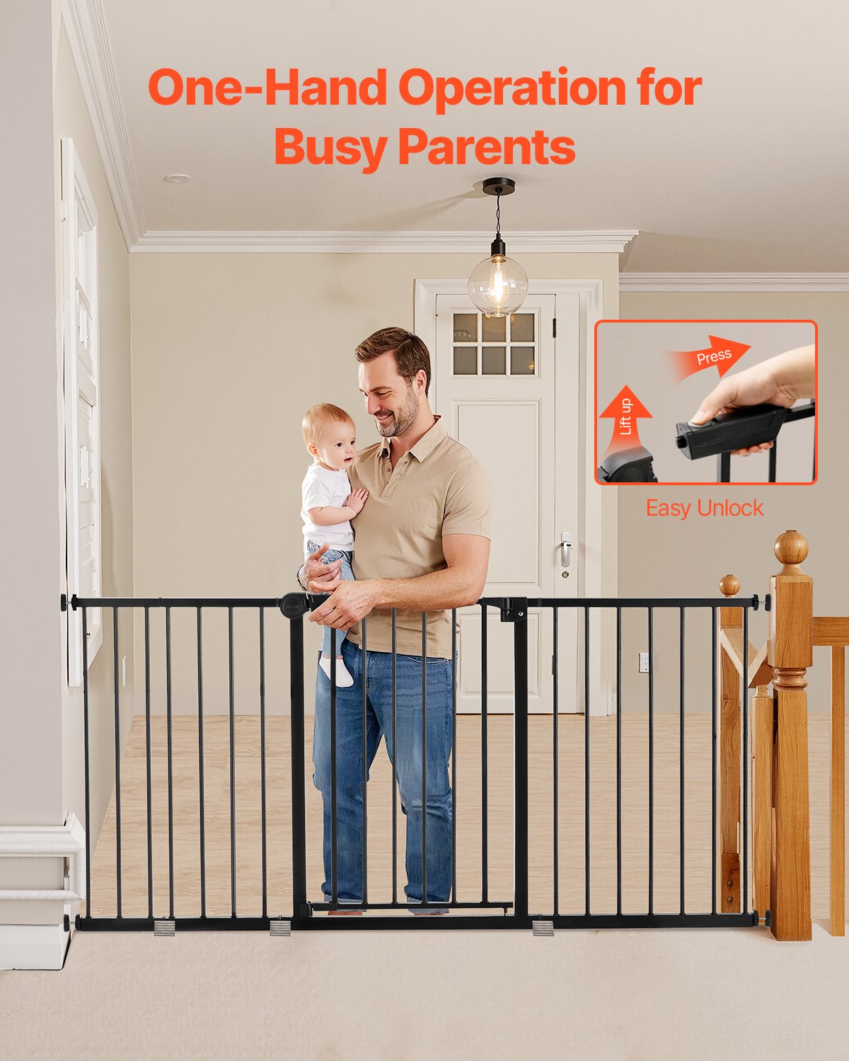 VEVOR Baby Gate 60.6-63.3 Inches Adjustable Width 30 Inches High Dog Gate Black