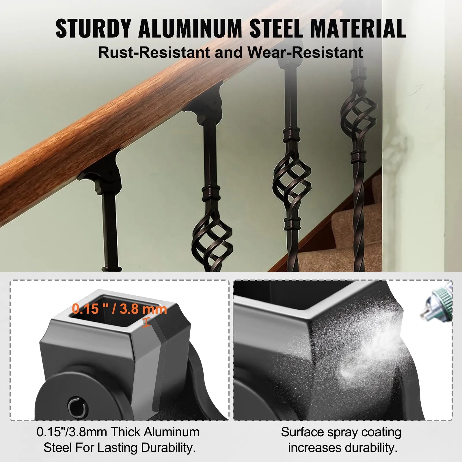 VEVOR Aluminum Alloy Baluster Shoes Square Balusters Baluster Wrought Spindles for Staircase Slant Shoes with Screw Holes for 1/2 Inch Staircase Balusters, Black (50 Pcs)(Screws Sold Separately)