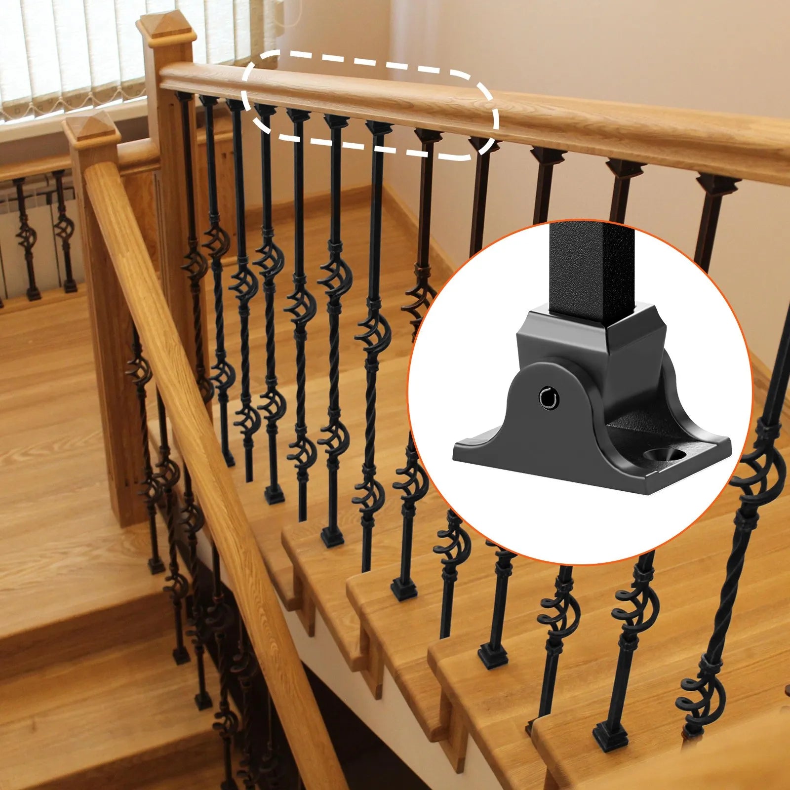 VEVOR Aluminum Alloy Baluster Shoes Square Balusters Baluster Wrought Spindles for Staircase Slant Shoes with Screw Holes for 1/2 Inch Staircase Balusters, Black (50 Pcs)(Screws Sold Separately)