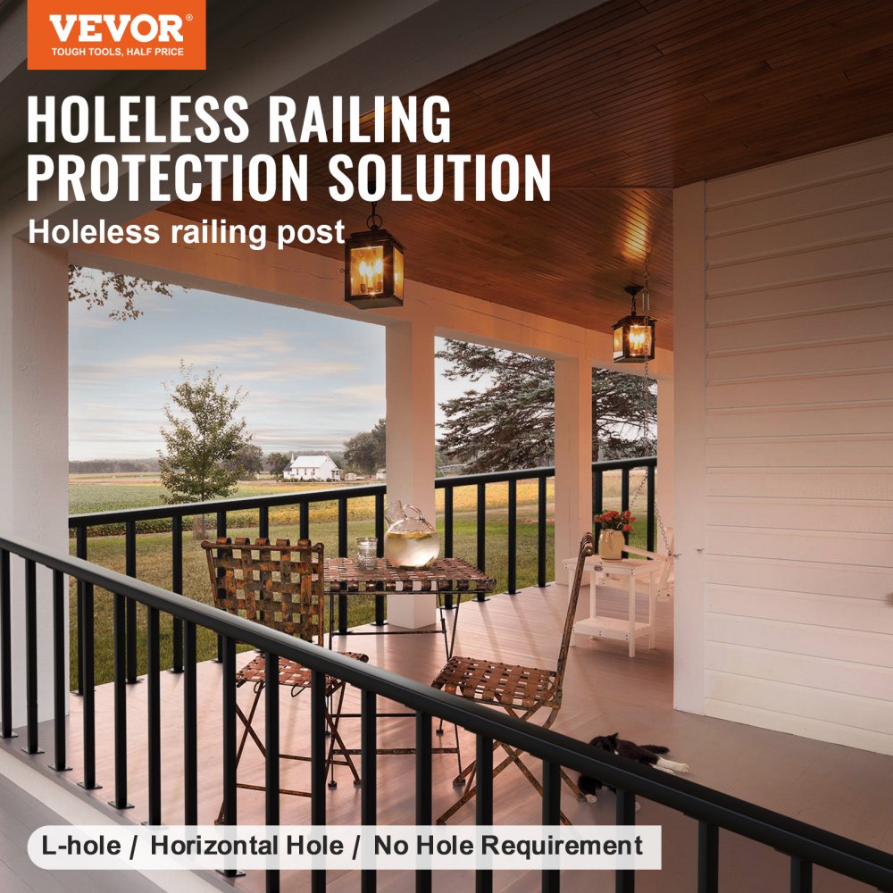 VEVOR Cable Railing Post, 36" x 1.5" x 1.5" Steel Level Deck Railing Post Without Holes, SUS304 Stainless Steel Cable Rail Post, Stair Handrail Post for DIY, 1-Pack, Black