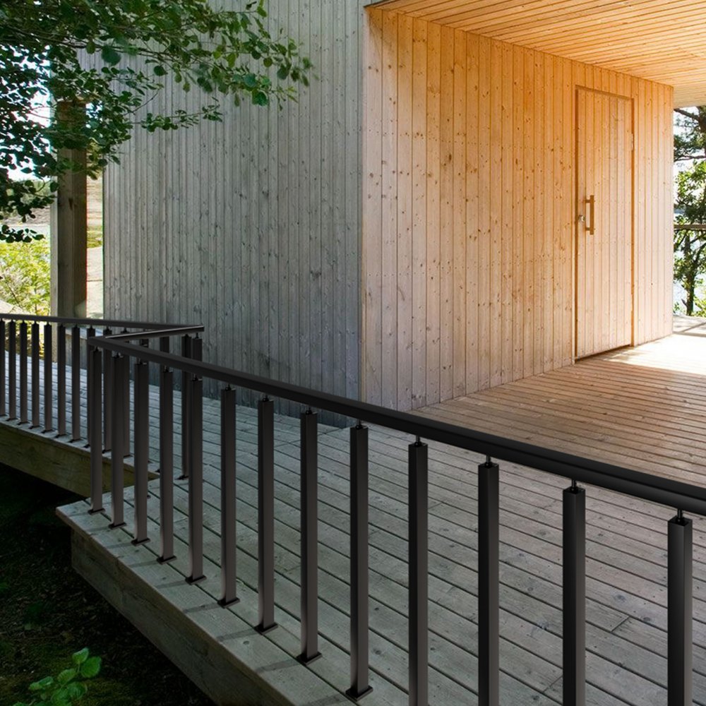 VEVOR Cable Rail Post, 42 x 1.97 x 1.97", Level Deck Stair Post, Cable Handrail Post Stainless Steel Brushed Finishing Deck Railing DIY Picket Without Hole Stair Railing Kit With Mount Bracket Black