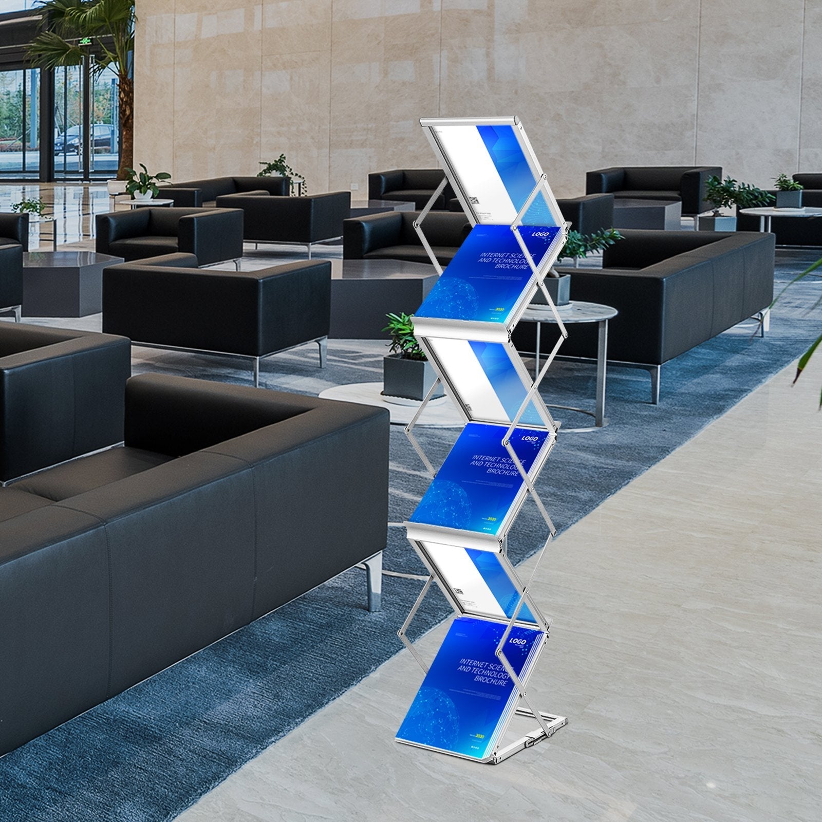 VEVOR Literature Rack, 6 Pockets, Pop up Aluminum Magazine Rack, Lightweight Catalog Holder Stand w/ Carrying Bag for Hotel, Trade Show, Exhibition, Office, Retail Store