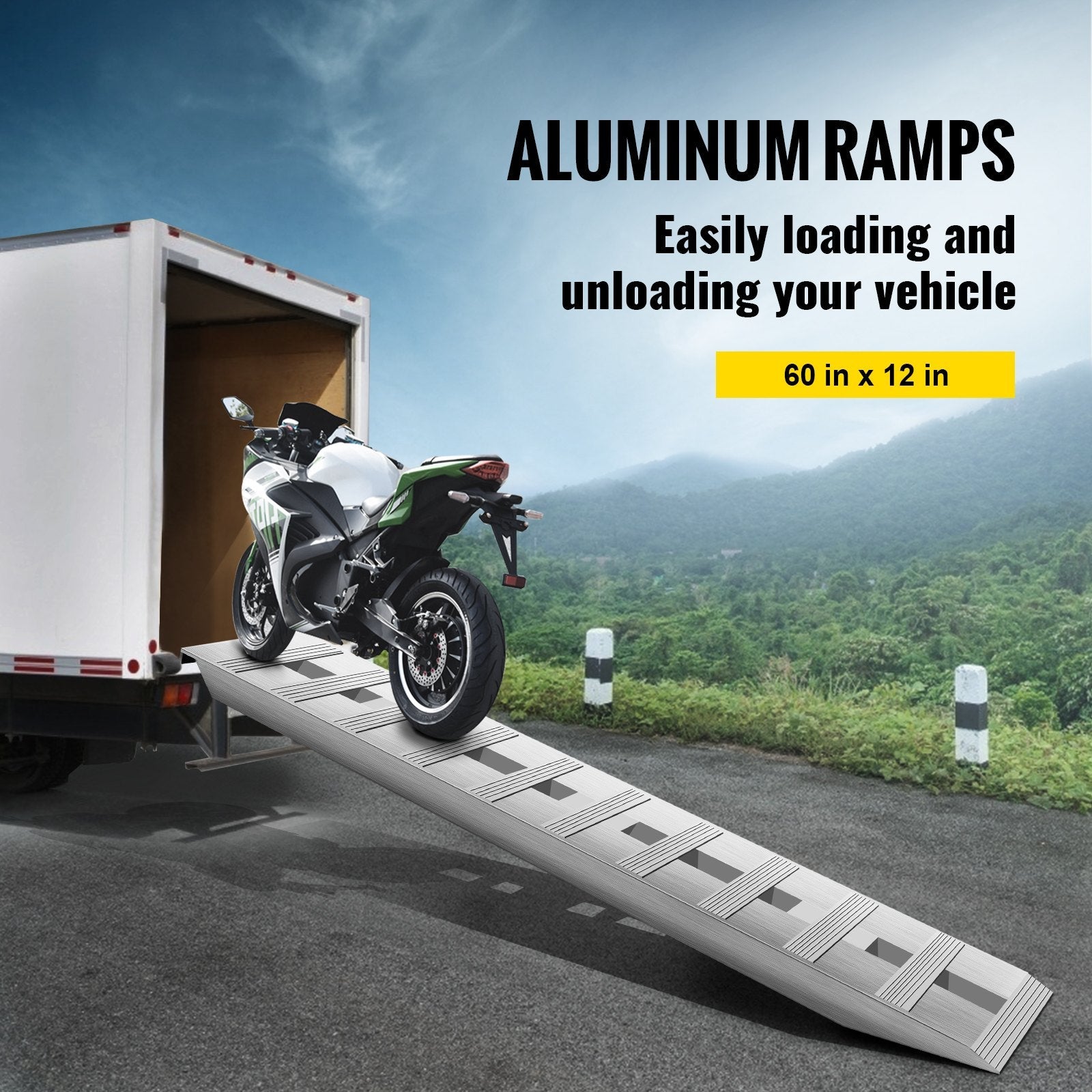 VEVOR 60'' X 12''X 2.5'' Aluminum Trailer Ramps 6000LBS Total Beavertail Hook End 1 Pair 2 Ramps