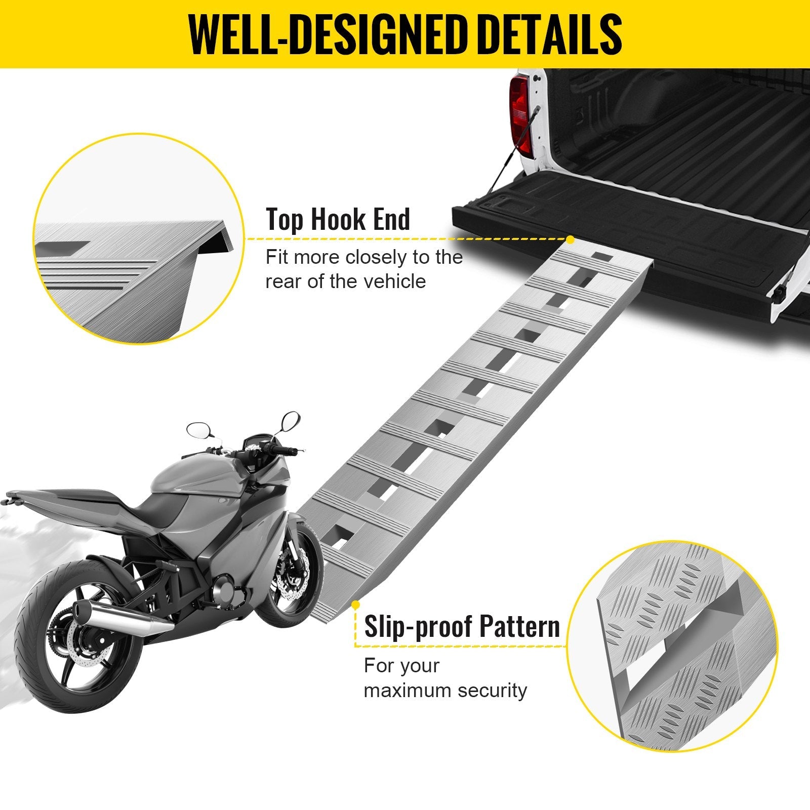 VEVOR 60'' X 12''X 2.5'' Aluminum Trailer Ramps 6000LBS Total Beavertail Hook End 1 Pair 2 Ramps