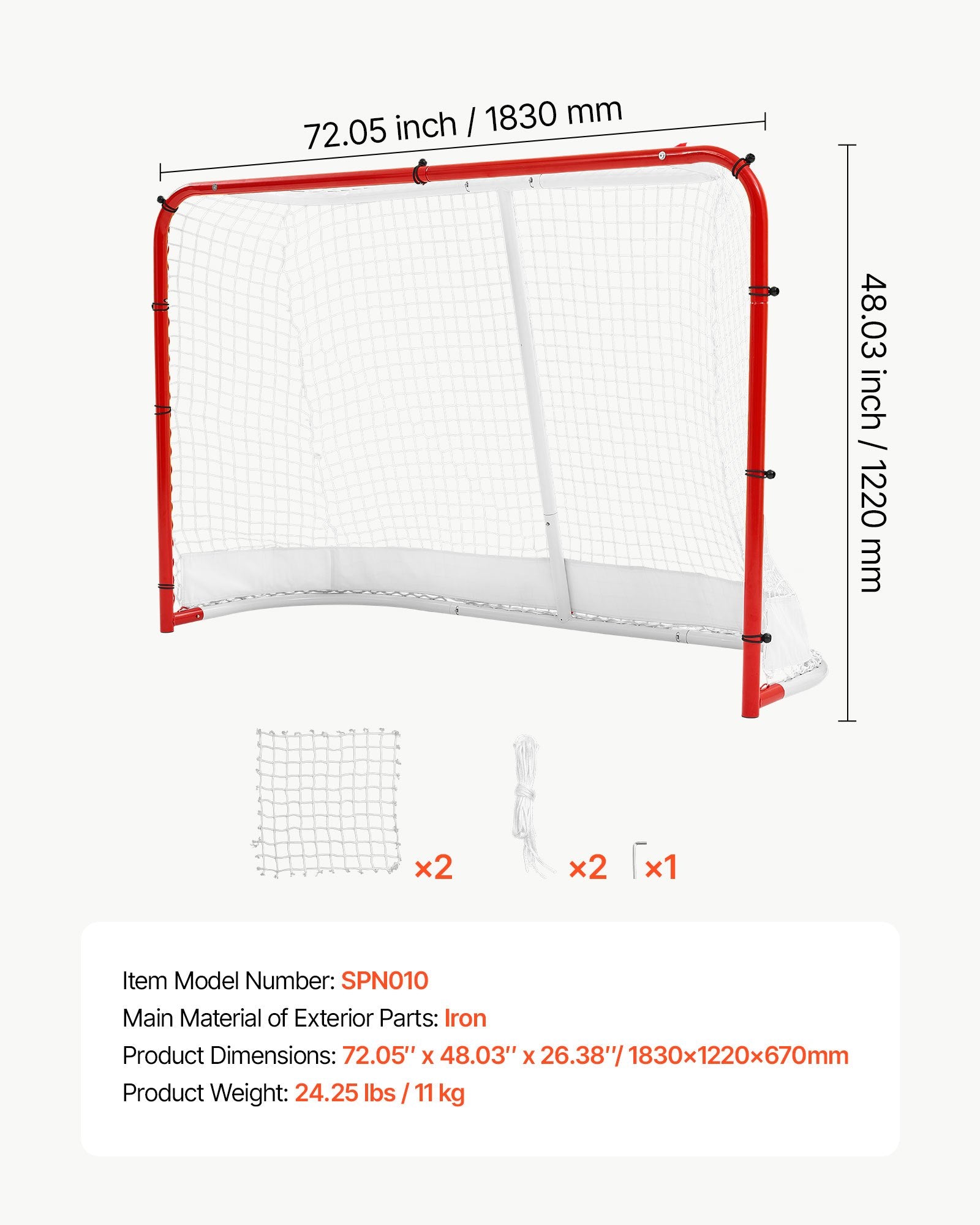 72" x 48" Street Hockey Goal with Heavy-Duty Steel Frame & 5-Ply Net