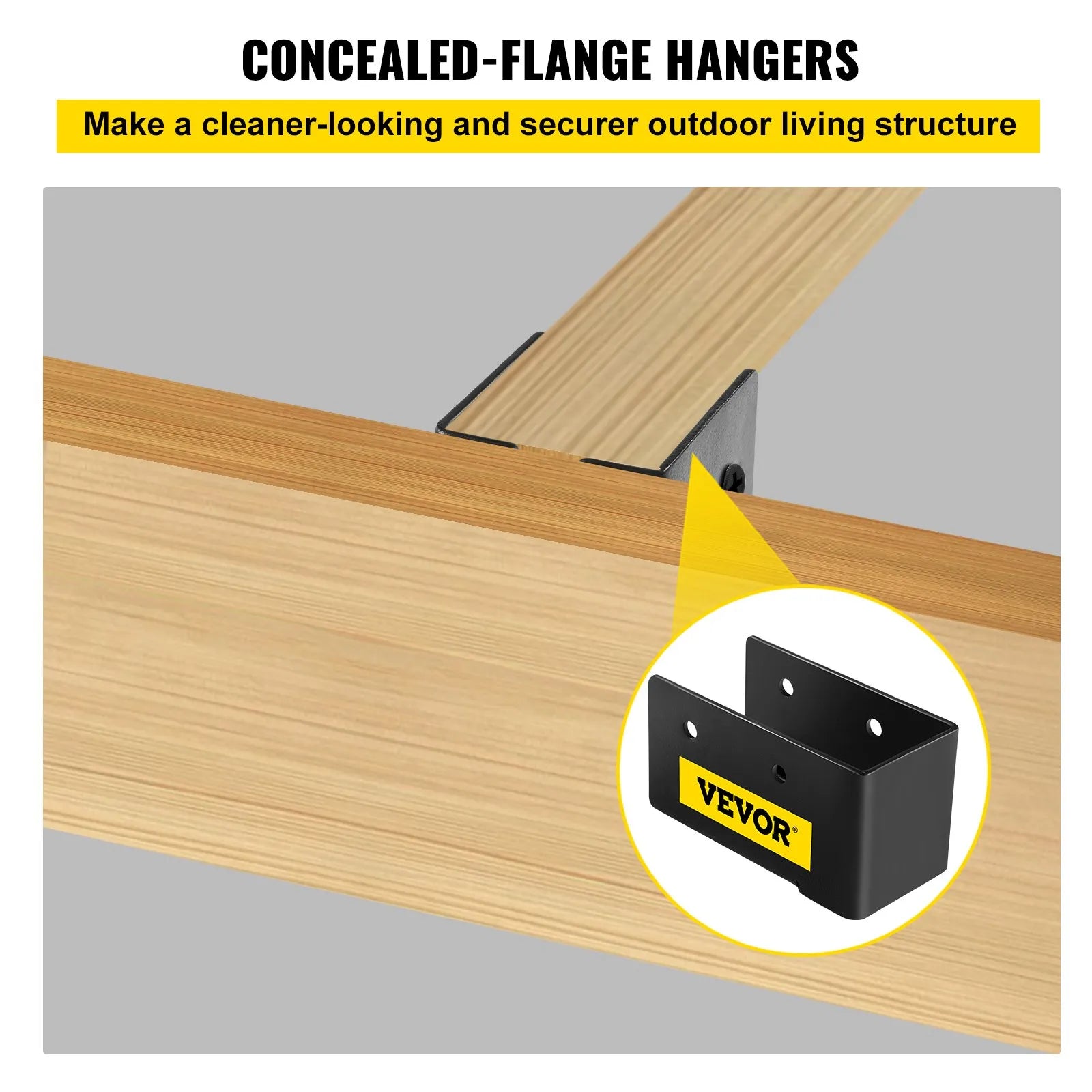 VEVOR Concealed Joist Hanger, 2"x4" Outdoor Accent Concealed-Flange, Pack of 24 Concealed Joist Bracket, Q235 Steel Plate Powder-Coated Concealed Face Mount Joist Hanger for 2"x4" Beam Swing, 3.7