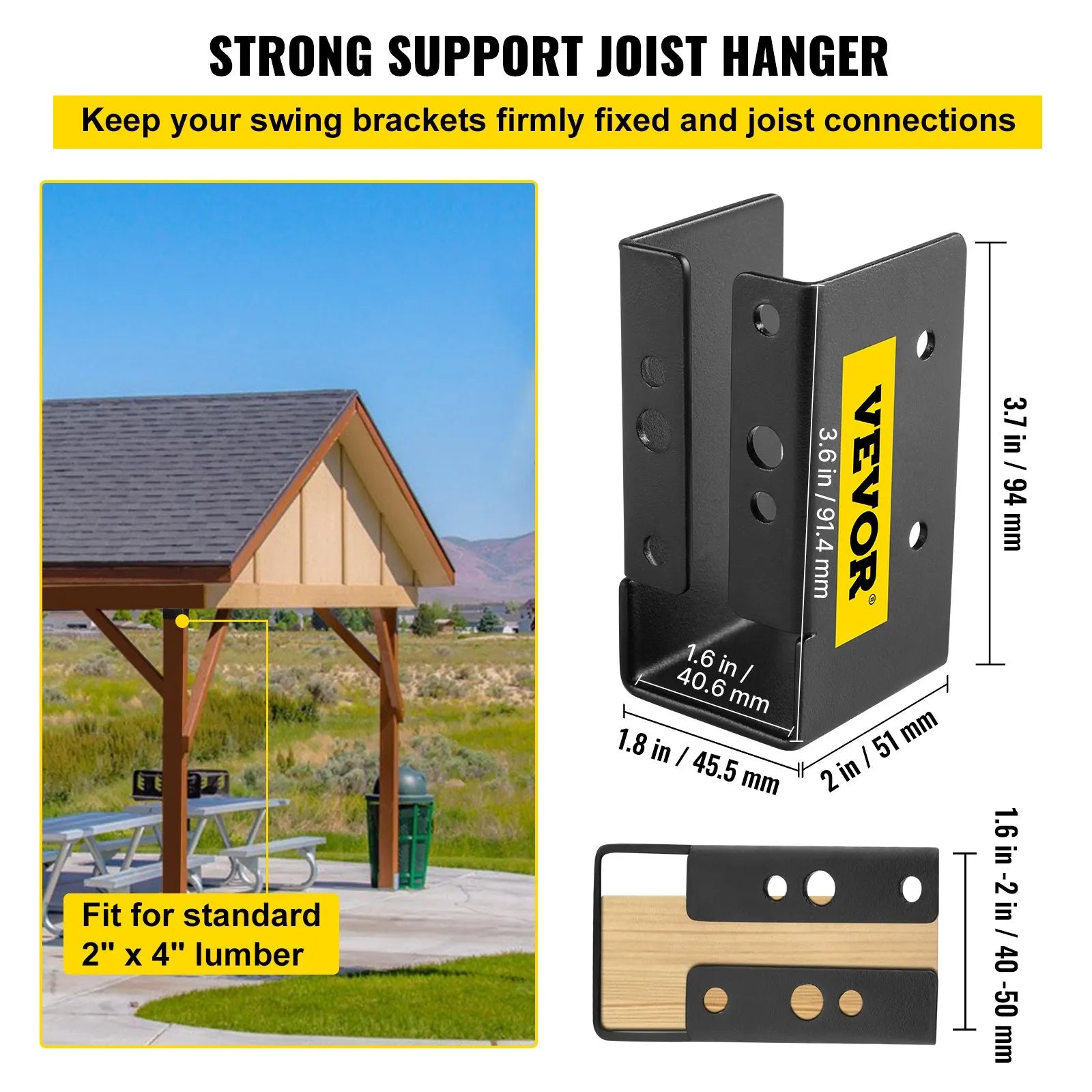 VEVOR Concealed Joist Hanger, 2"x4" Outdoor Accent Concealed-Flange, Pack of 24 Concealed Joist Bracket, Q235 Steel Plate Powder-Coated Concealed Face Mount Joist Hanger for 2"x4" Beam Swing, 3.7