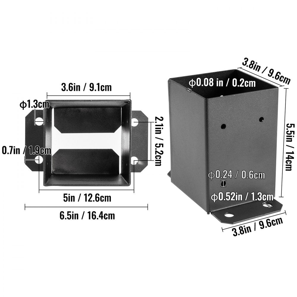 VEVOR 4x4 Wood Fence Post Anchor Base, 10 pcs Deck Post Base 3.6'' x 3.6'', 2.5 lbs, Black Powder-Coated Deck Post Base with Thick Steel, for Deck Supports Porch Railing Post Holder