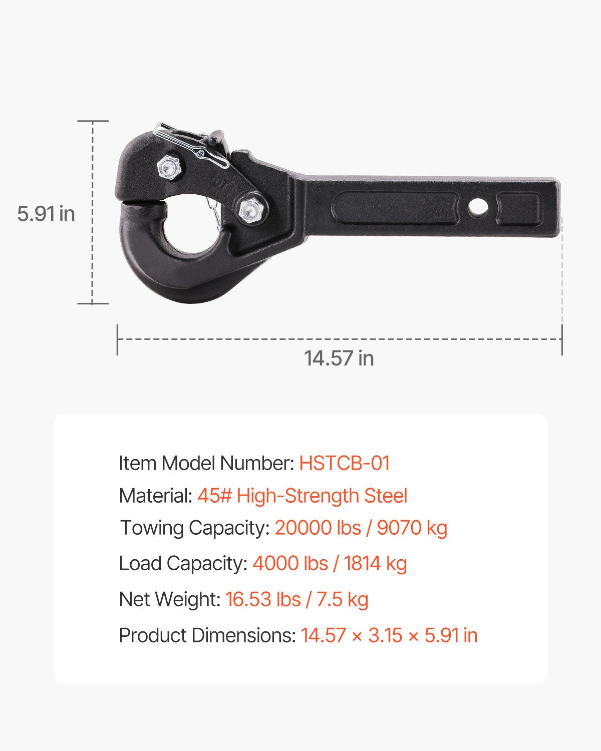 VEVOR Pintle Hitch 2 inches Receiver Hook 2.5-3 inches Lunette Ring 20000 lbs