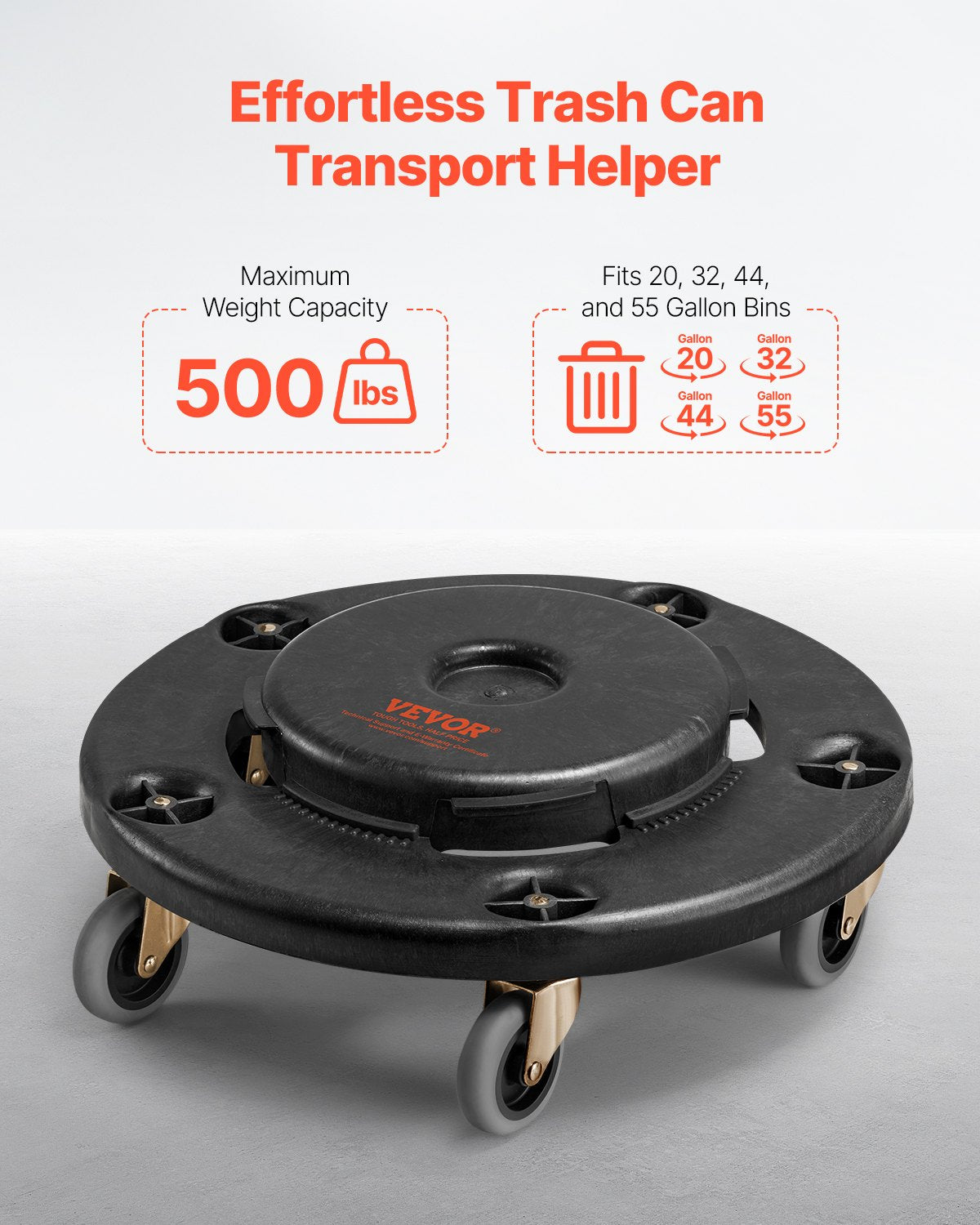 VEVOR 2 Packs Round Trash Can Dolly Fit 20, 32, 44, 55 Gal Garbage Container