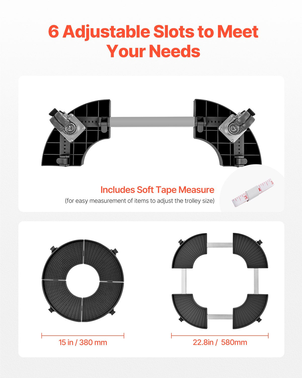 VEVOR 2 Packs Round Trash Can Dolly 15-22.8 in Adjustable Plastic Bin Dolly